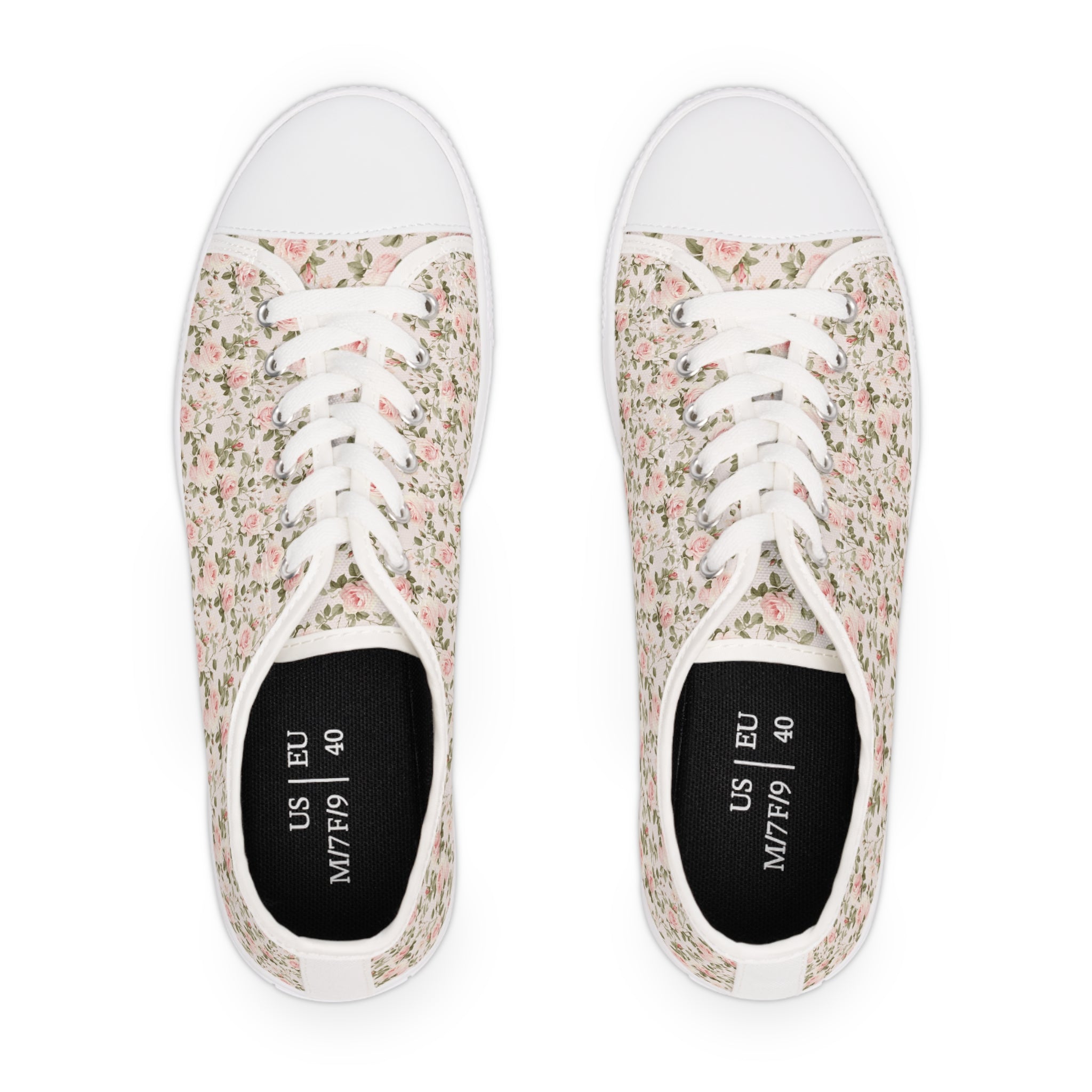 Pink Floral Women's Low Top Sneakers Breathable Polyester Canvas, Lightweight Stylish Floral Pastel Design, Comfortable All-Day Wear, Perfect for Walking and Everyday Activities - MRSBYVALLE