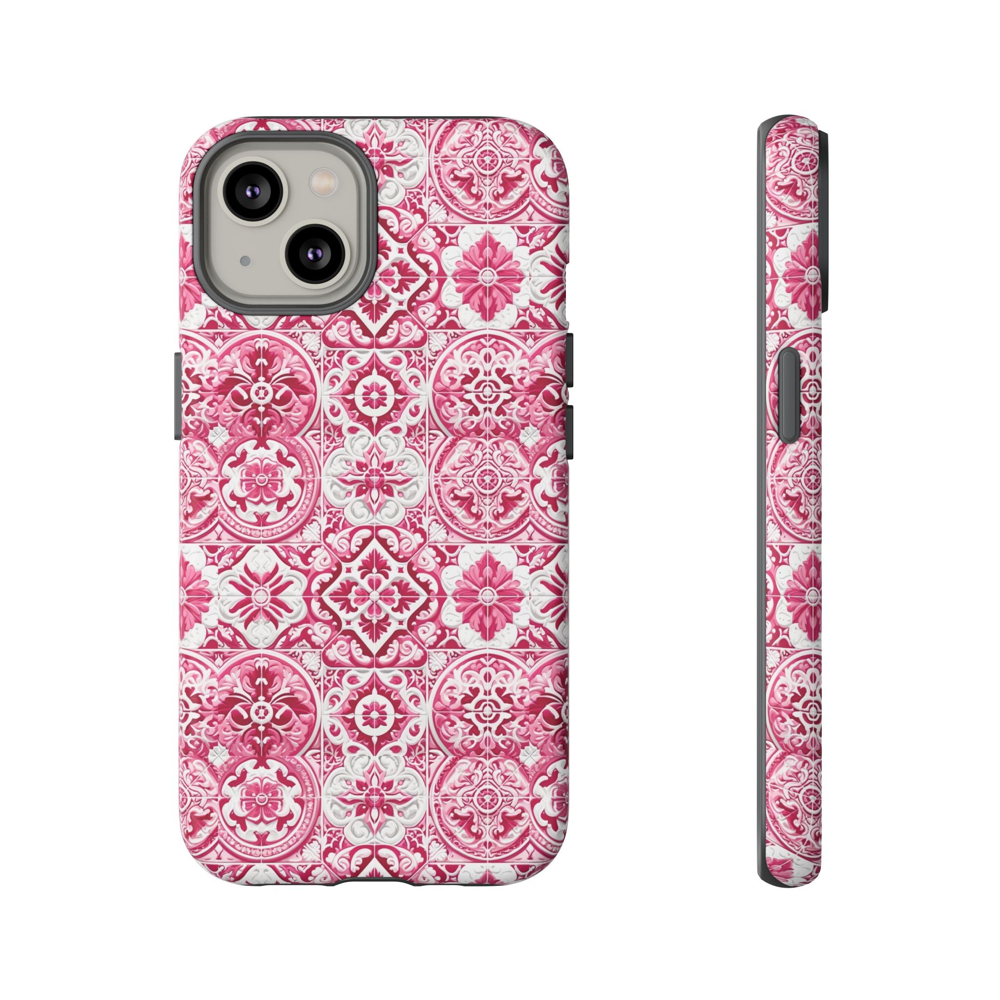 Pink and White Mediterranean Tile Design Phone Case - Stylish, Protective Cover for All Models Gift for Mom Accessory Gift for Her