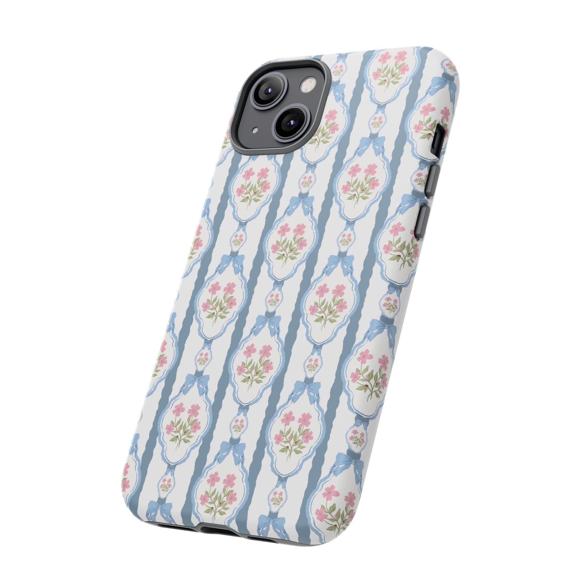 Coque de téléphone Vintage Nœud Bleu et Rose — Motif floral romantique « Tough Cases »