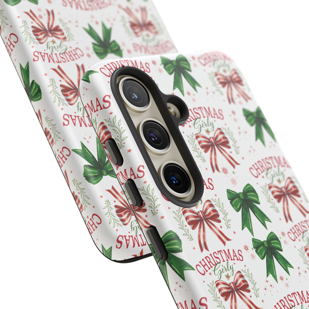 Girly Christmas Coquette Bows Pastel Phone Case for iPhone 17 16 15 23 Samsung, and Pixel | Stylish Protective Cover Gift for Her Perfect for Floral Lover
