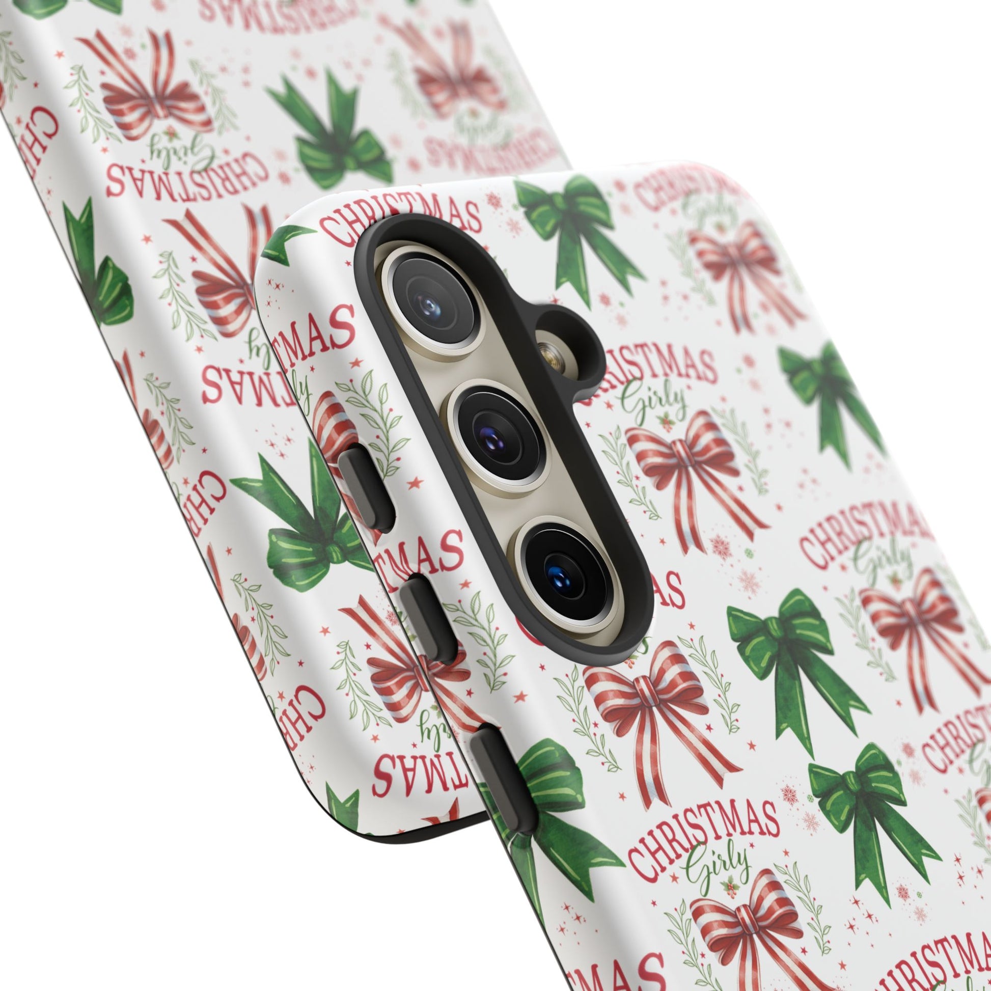 Girly Christmas Coquette Bows Pastel Phone Case for iPhone 17 16 15 23 Samsung, and Pixel | Stylish Protective Cover Gift for Her Perfect for Floral Lover