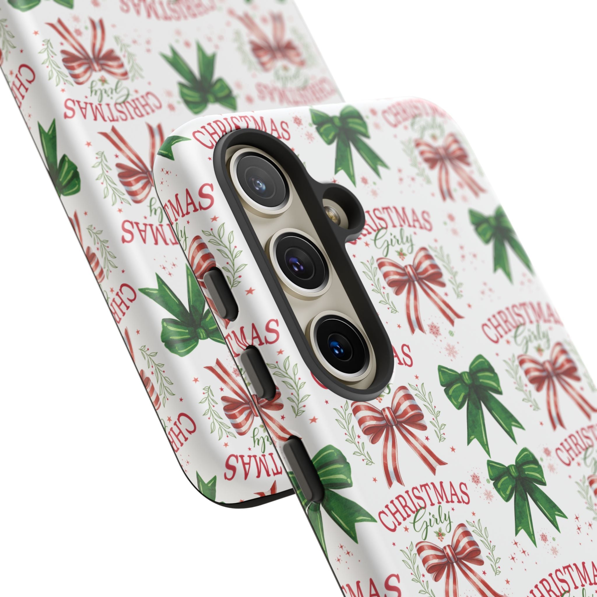 Girly Christmas Coquette Bows Pastel Phone Case for iPhone 17 16 15 23 Samsung, and Pixel | Stylish Protective Cover Gift for Her Perfect for Floral Lover