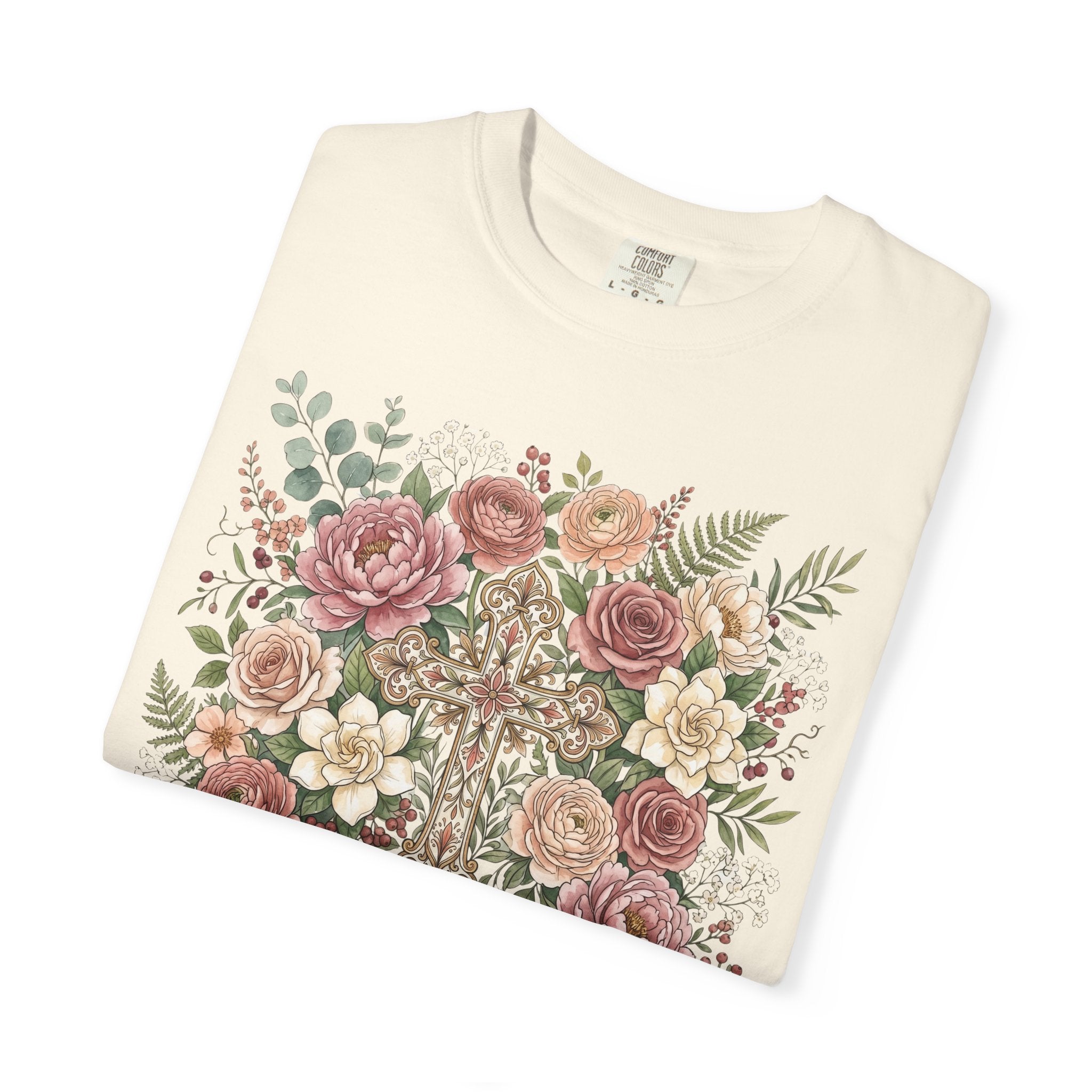 He Is Risen Floral Cross T-Shirt Christian Gift