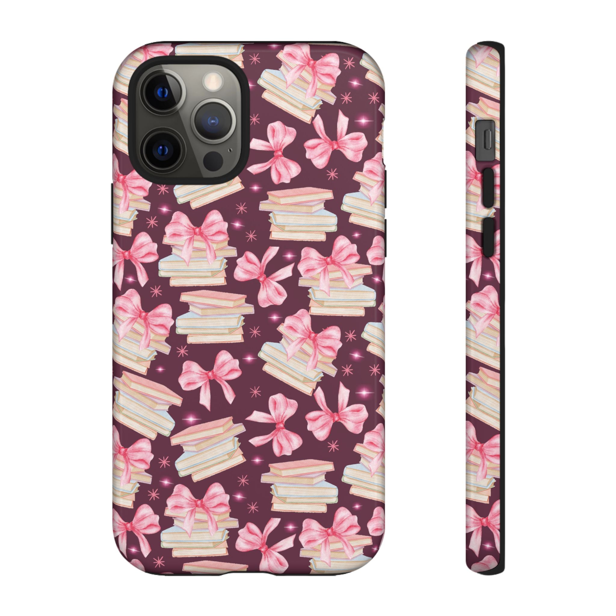 Coquette Pink Bows & Books Phone Case for iPhone 17 and Samsung, Pixel | Stylish Protective Cover Gift for Her Perfect for Floral Lover