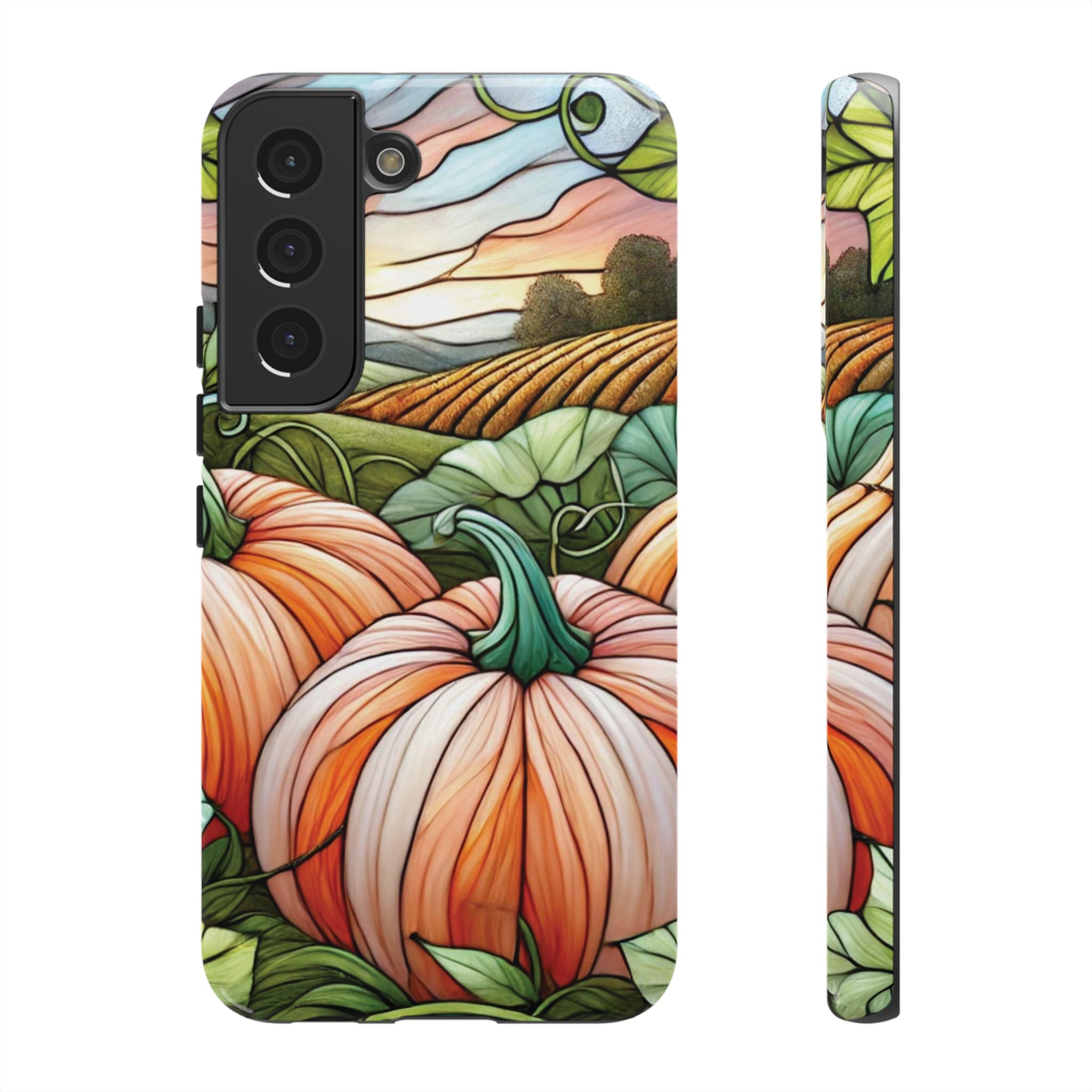 Pumpkins Phone Case Fall Faux Stained-Glass Thanksgiving Cover Pumpkin Lovers Gift for Galaxy S 24 23 22 21 Pixel 5 6 7 8 iPhone 17 , 16 15 14 13 12 Samsung iPhone Samsung Gift for Her