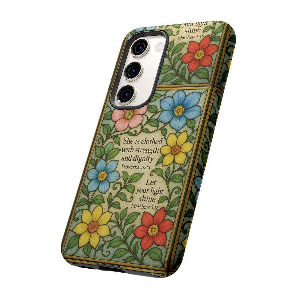 Pastel Floral Stained Glass Bible Verse Phone Case Christian Affirmation, Soft Faith Design, iPhone Samsung Google, Inspirational Gift for HerGift for Christians