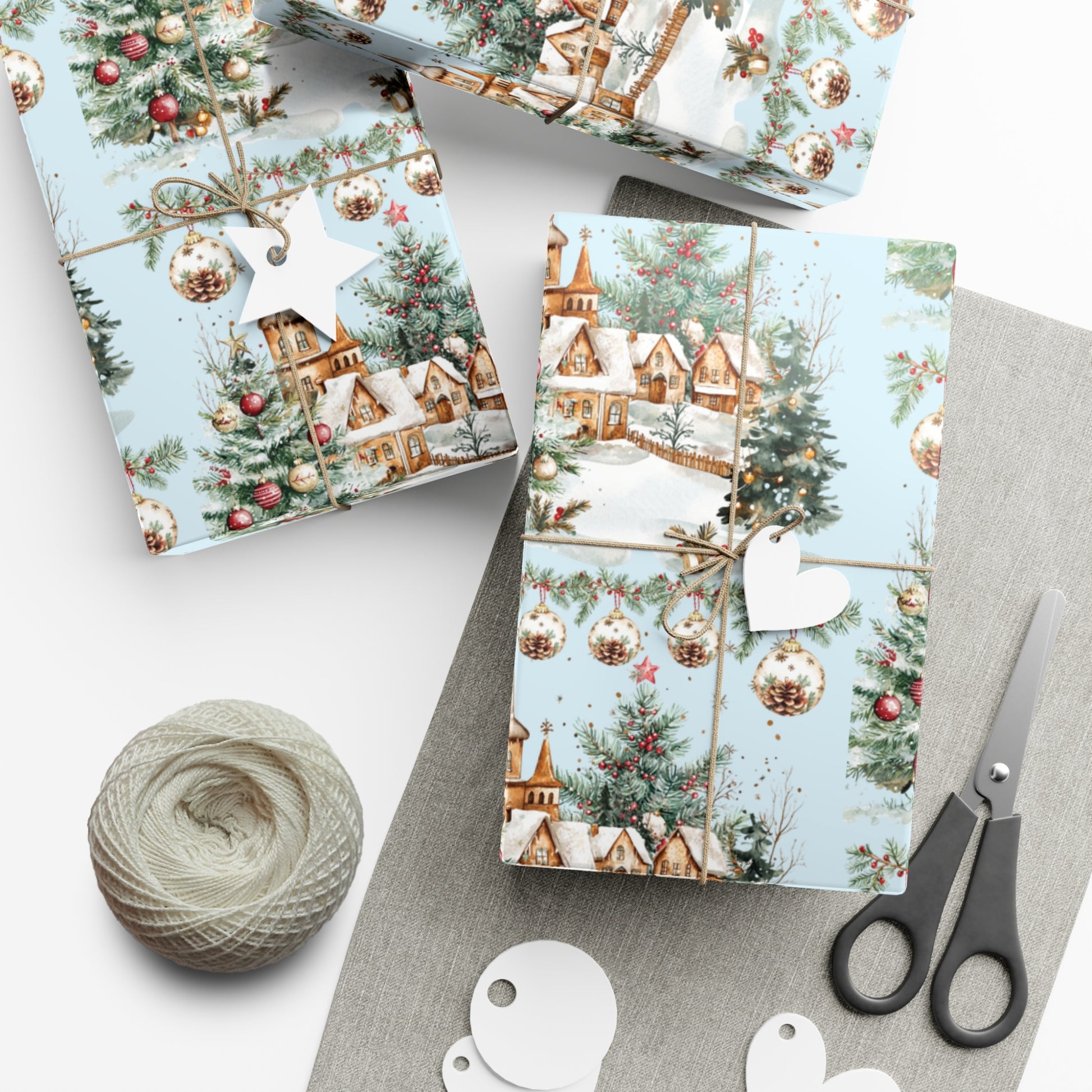 Christmas Watercolor House & Tree Wrapping Paper – Festive Holiday Scenes in Elegant Watercolors, Perfect for Wrapping Gifts with Cozy, Seasonal Charm All Gifts - MRSBYVALLE