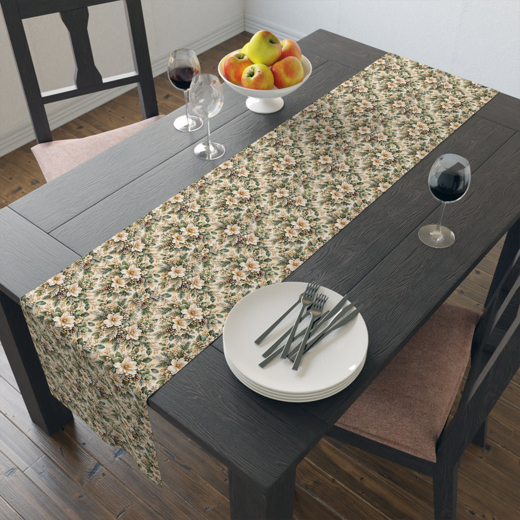 Sage Green & Champagne Floral Table Runner