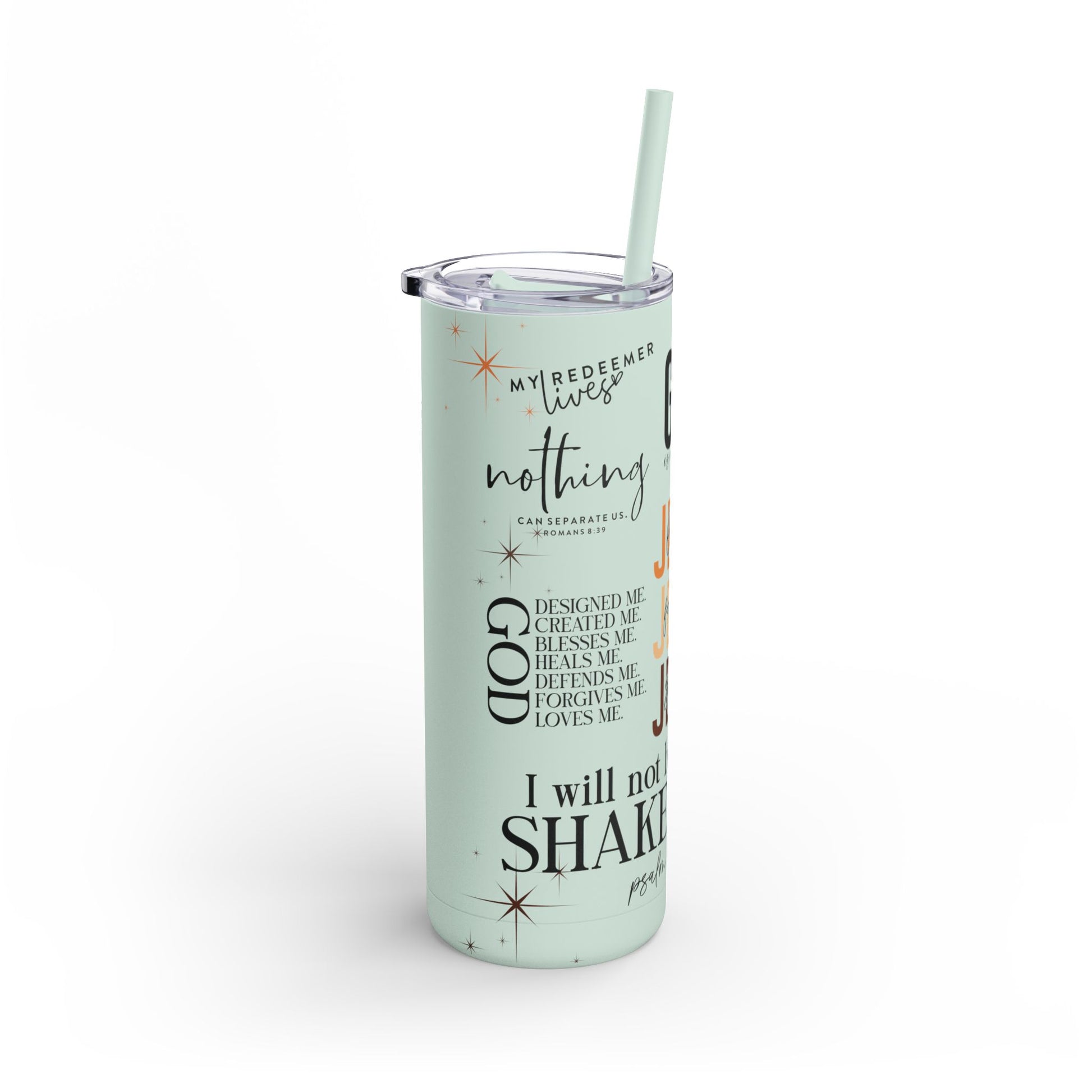 Inspirational Christian Skinny Tumbler 20oz Jesus Faith Gift, Bible Verse Travel Mug, Motivational Drinkware, Christian Prefect Gift