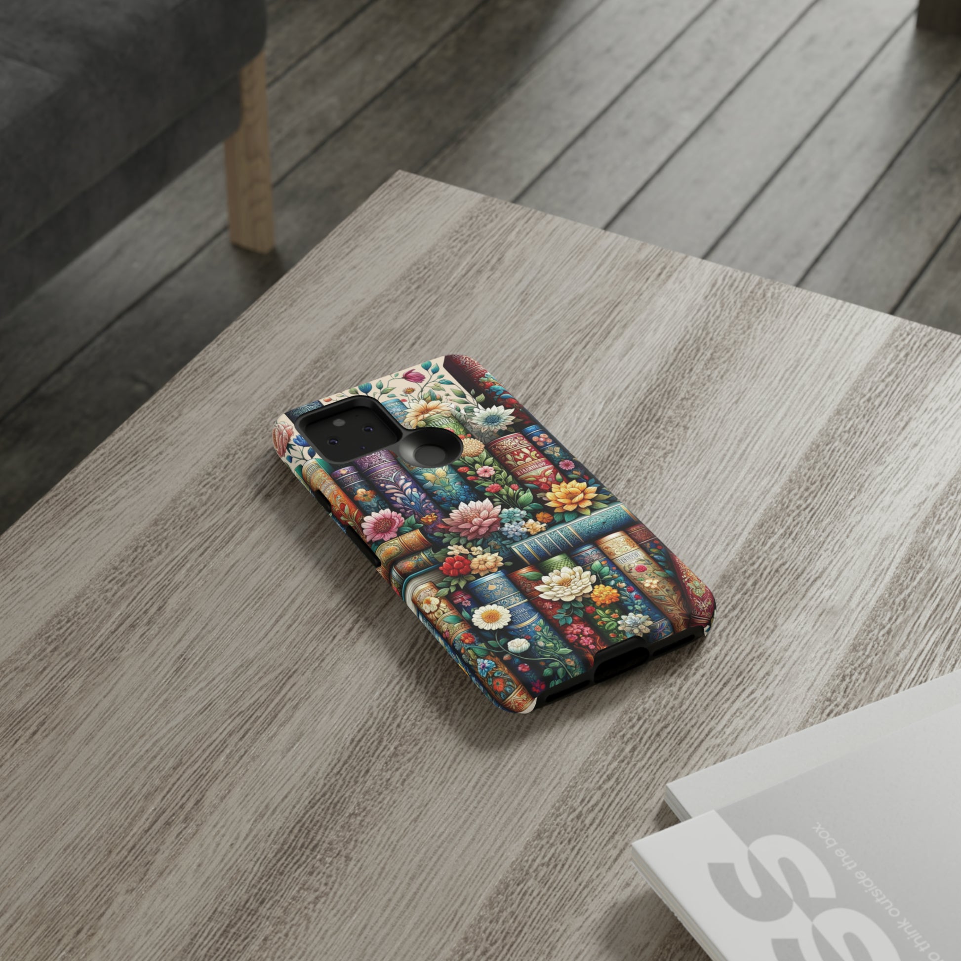 Books and Floral Boho Luxury Phone Tough Case Floral Elegant Durable Stylish for Modern Devices iPhone 15, Samsung iPhone Samsung Accessory Gift for Her.