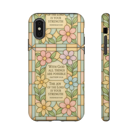 Pastel Stained Glass Bible Verse Phone Case Christian Affirmation Cover, Soft Geometric Design, iPhone Samsung Google, Faith Gift for Her Bible Verse or Affirmation | Protective, Inspirational Gift for Christians