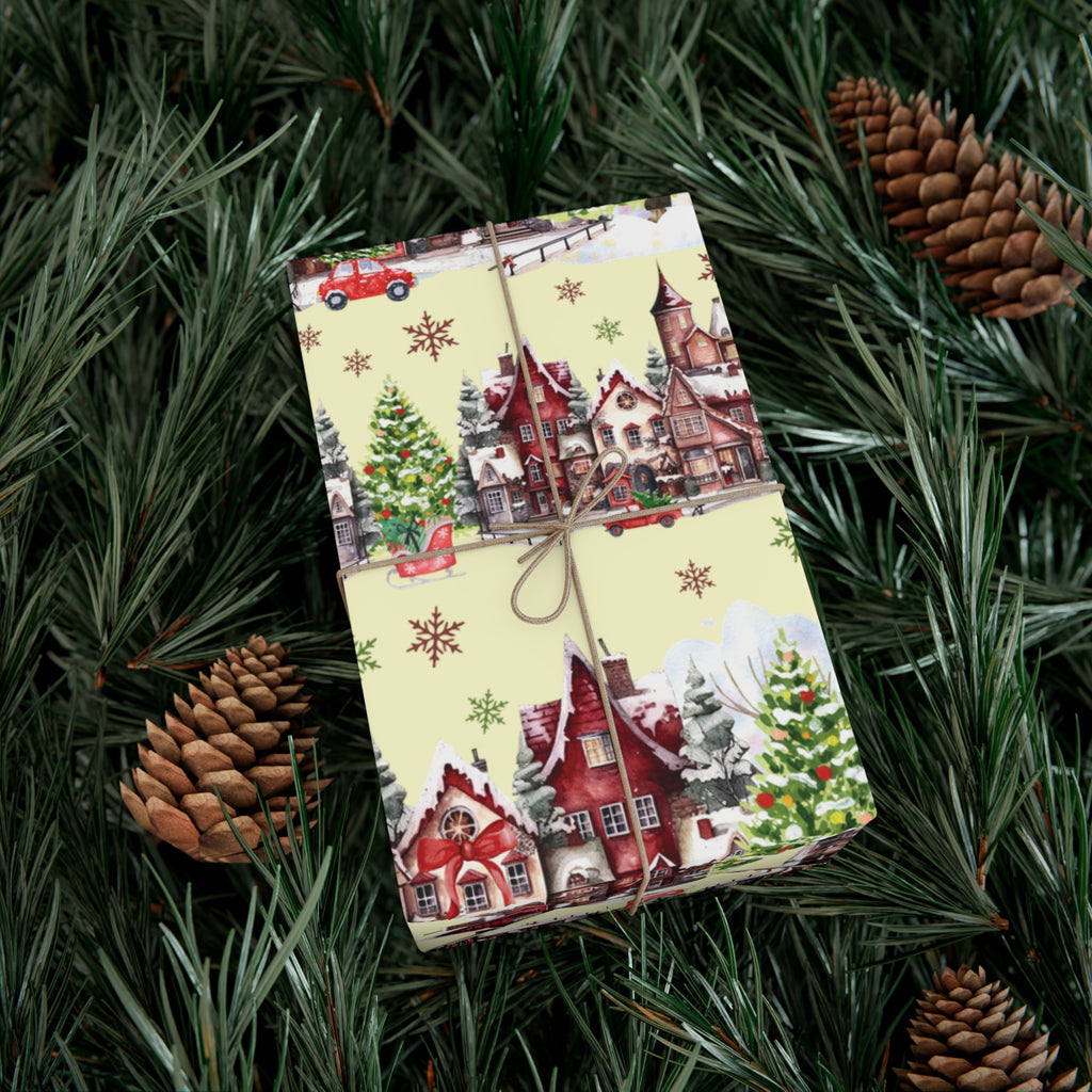 Christmas Village Wrapping Paper Whimsical Winter Wonderland with Pastel Trees, Snowflakes, and Festive Gifts Perfect for a Magical Holiday Season in Matte/Satin, All Occasion - MRSBYVALLE