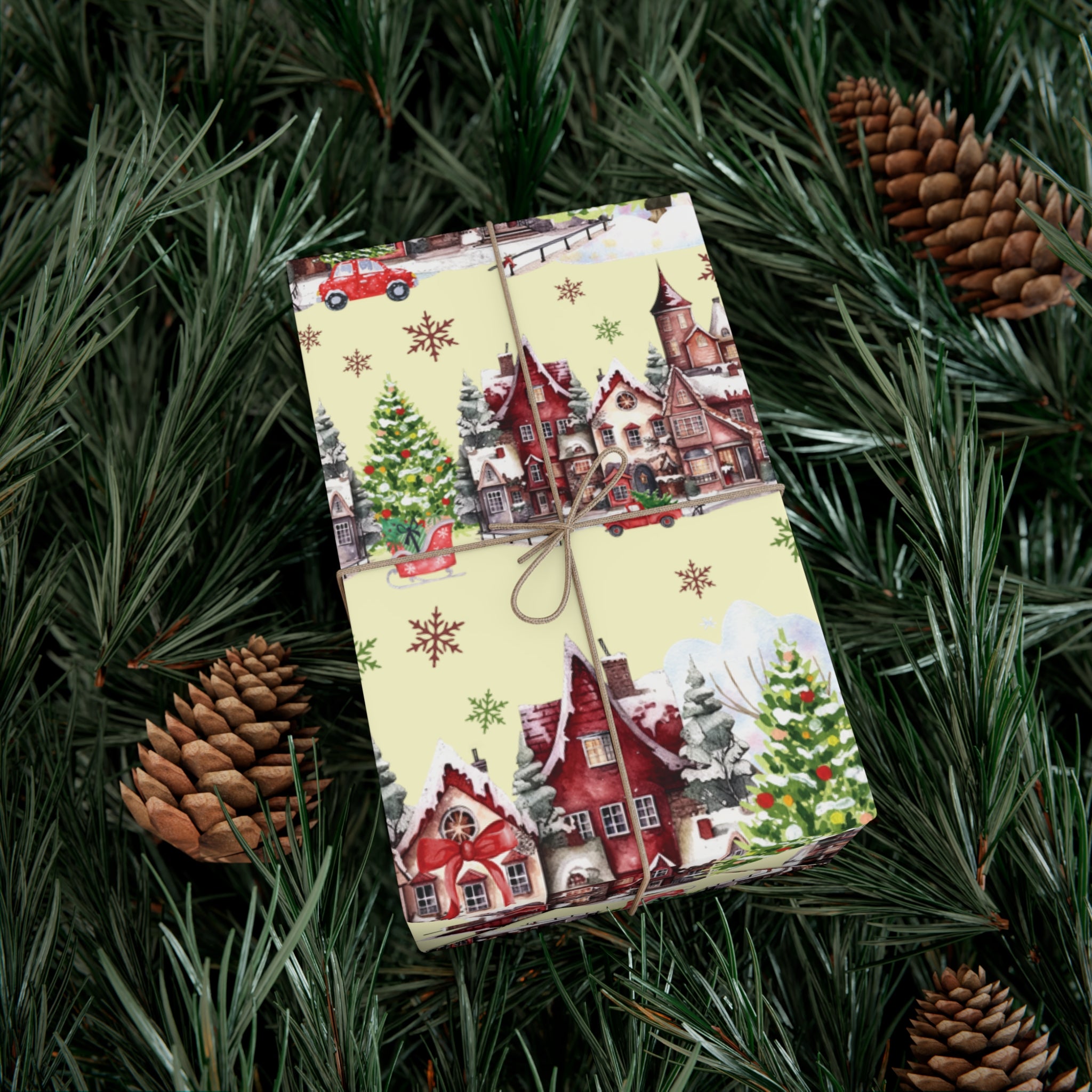Christmas Village Wrapping Paper Whimsical Winter Wonderland with Pastel Trees, Snowflakes, and Festive Gifts Perfect for a Magical Holiday Season in Matte/Satin, All Occasion - MRSBYVALLE