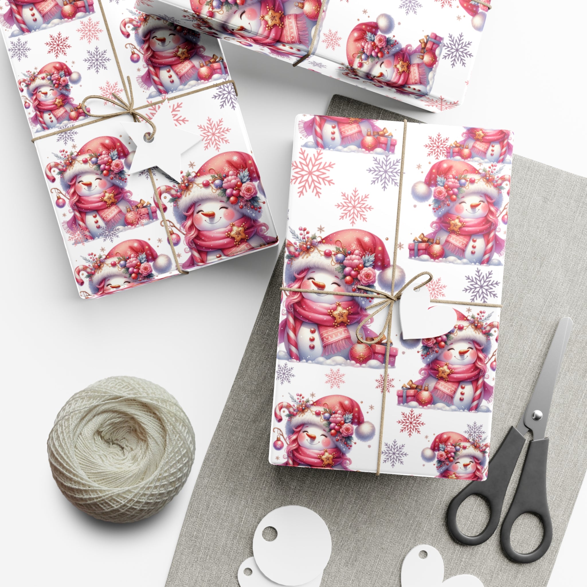 Pink Christmas Snow People Theme Wrapping Paper Vintage-Inspired Gift Wrap Perfect for Christmas Gifts and Special Occasions, Moms Gift - MRSBYVALLE