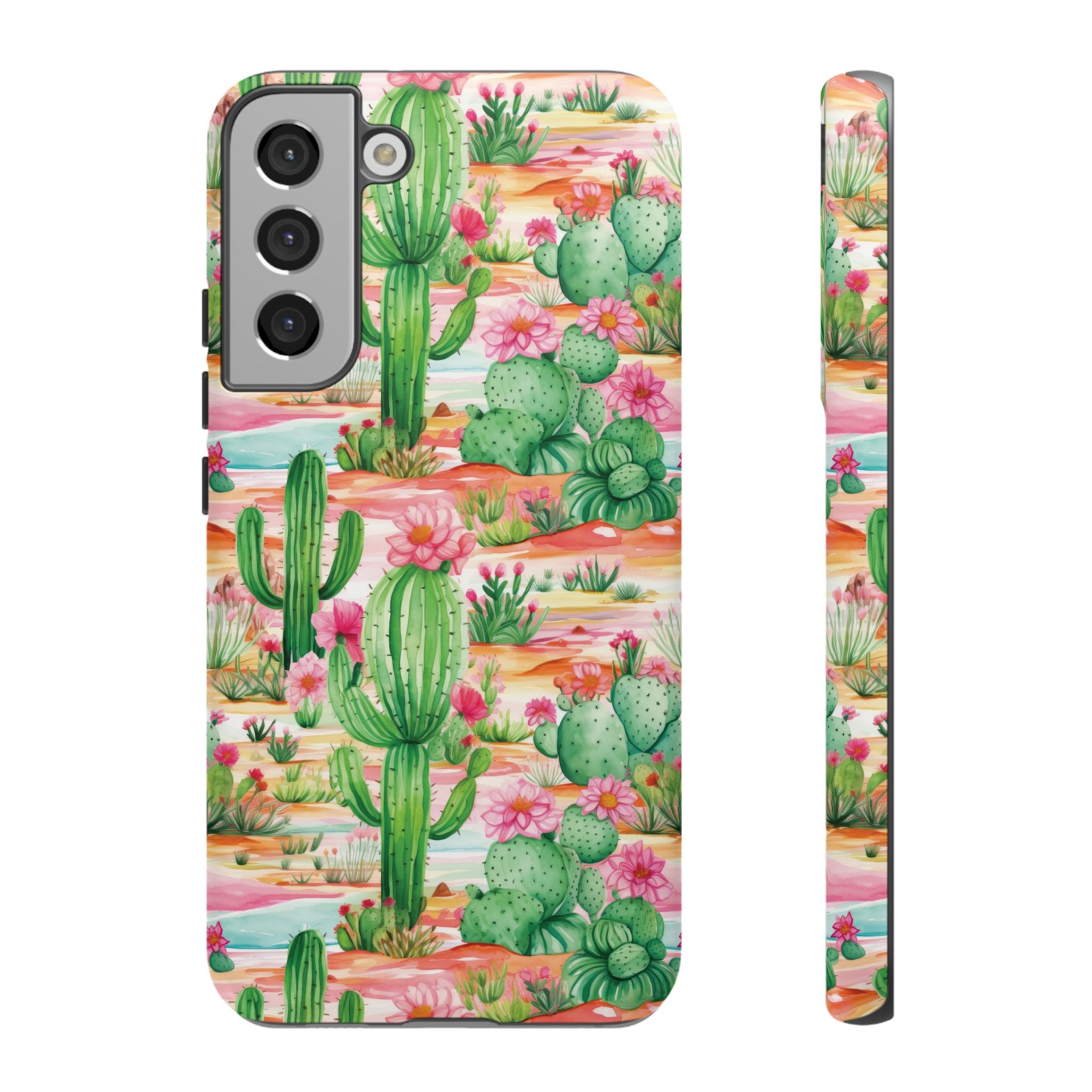Pink and Mint Green Cactus Phone Case - Tough, Stylish Cover with Cactus Flowers | Durable Protection for iPhone & Android | Fresh Nature-Inspired Design!