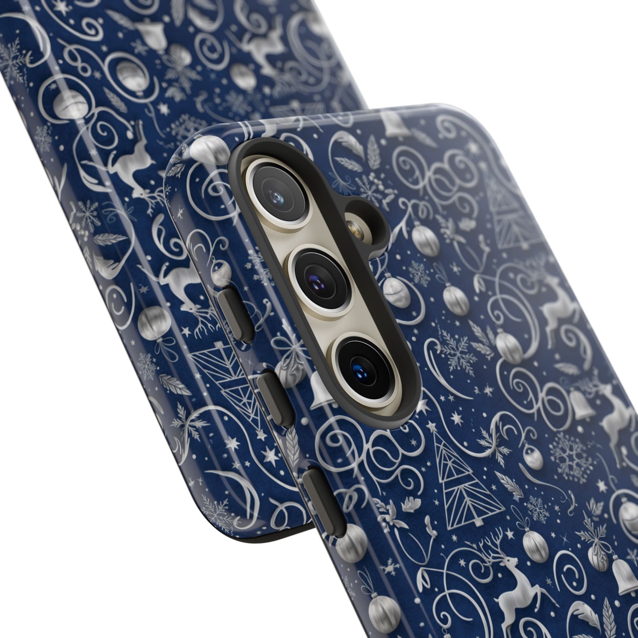 Coque Téléphone Noël Bleu & Argent – Motif Paillettes Festives pour iPhone 17, Tous iPhones & Galaxy | Cadeau MRSBYVALLE pour Elle