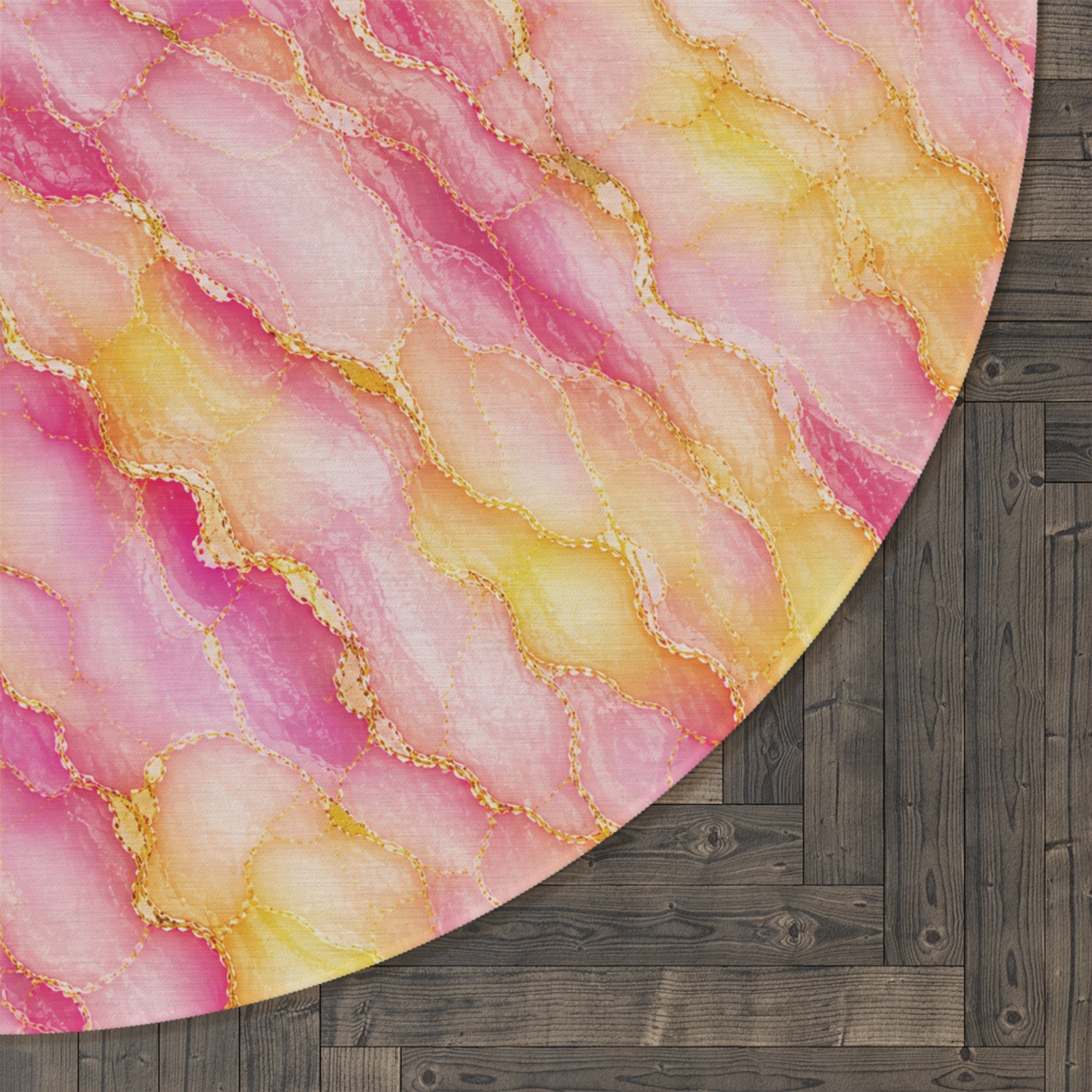 Blush Pink & Pastel Yellow Marble Round Rug — Gold Vein Luxury Statement Rug