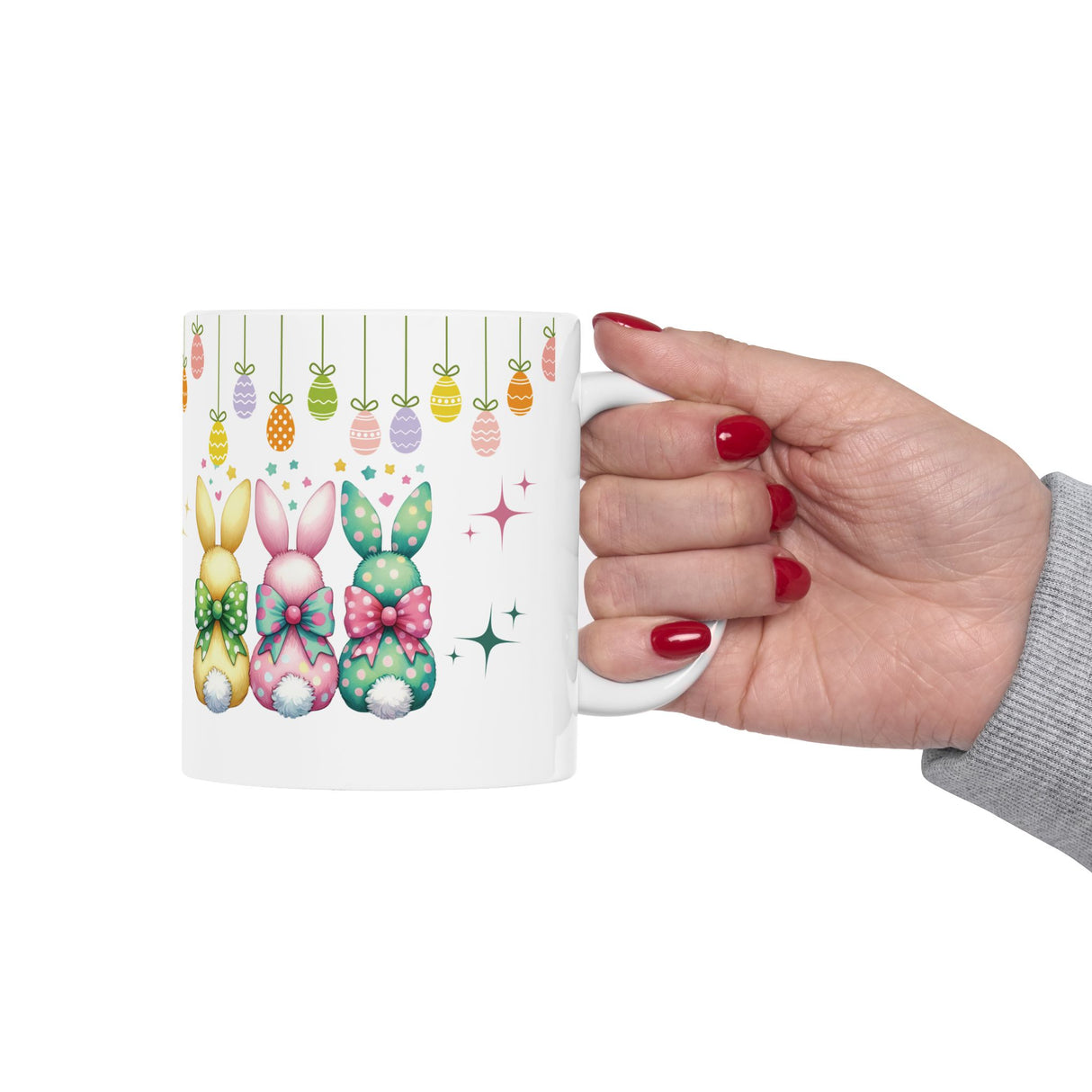 Cute Bunny Bows Mug Adorable Easter Rabbit Design, Available in 11oz & 15oz, Spring Coffee Cup, Bunny Lover Gift, Fun and Cheerful Hot Beverage Mug