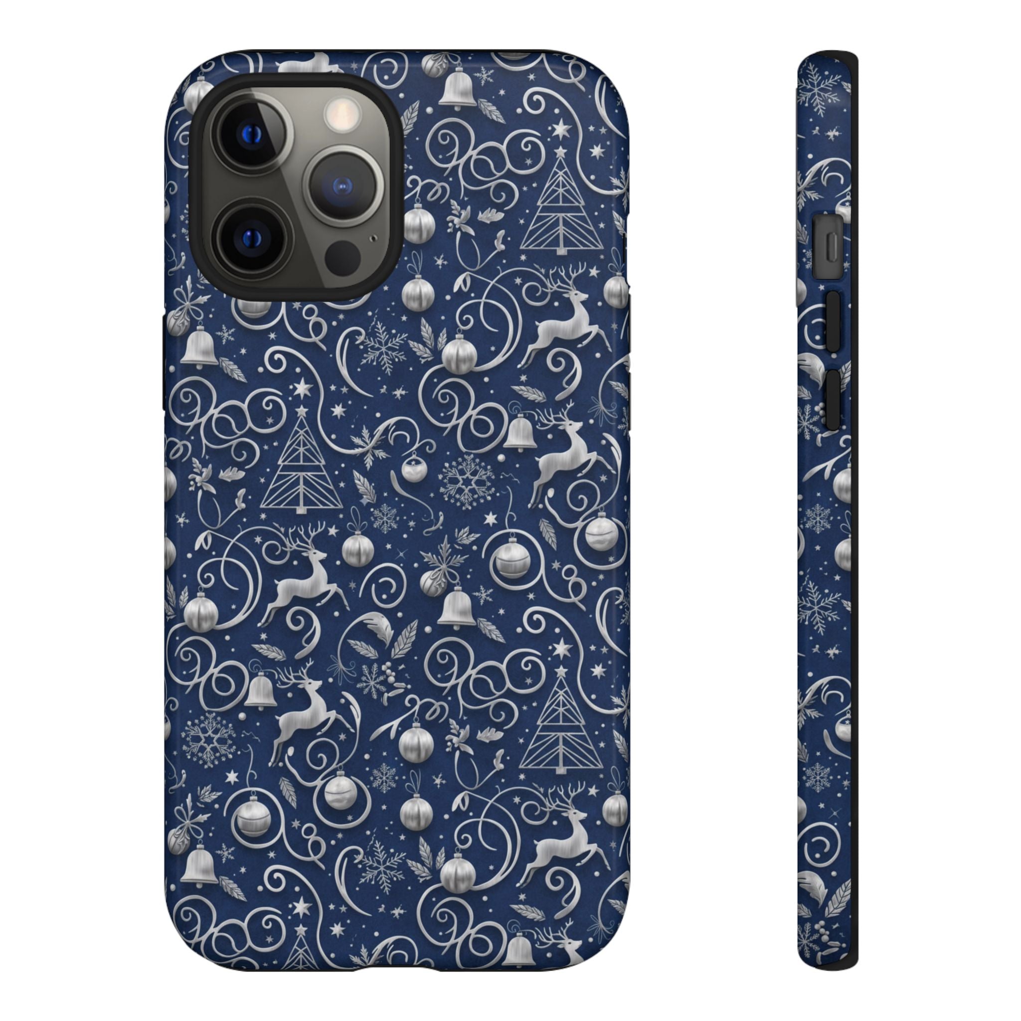 Blue & Silver Christmas Phone Case – Holiday Sparkle Design for iPhone 17, All iPhones & Galaxy | MRSBYVALLE Gift for Her