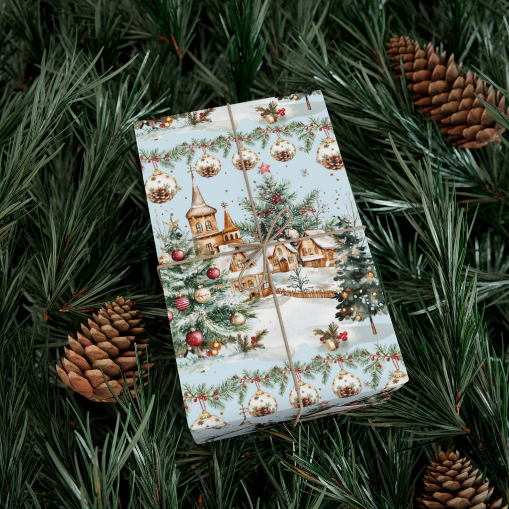 Christmas Watercolor House & Tree Wrapping Paper – Festive Holiday Scenes in Elegant Watercolors, Perfect for Wrapping Gifts with Cozy, Seasonal Charm All Gifts - MRSBYVALLE