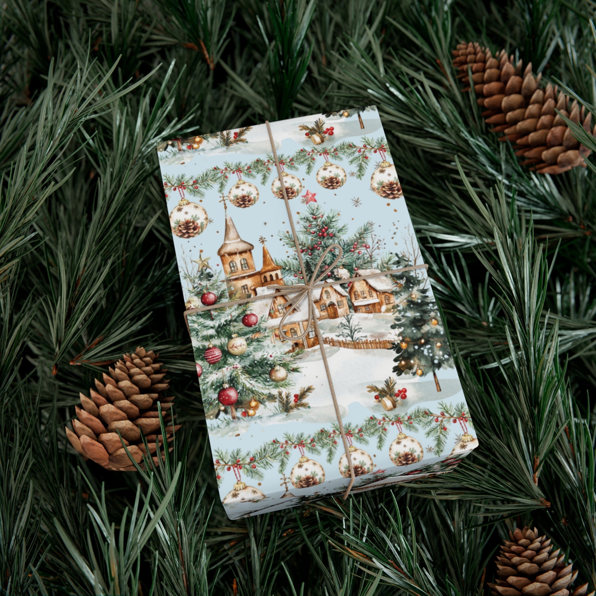 Christmas Watercolor House & Tree Wrapping Paper – Festive Holiday Scenes in Elegant Watercolors, Perfect for Wrapping Gifts with Cozy, Seasonal Charm All Gifts - MRSBYVALLE