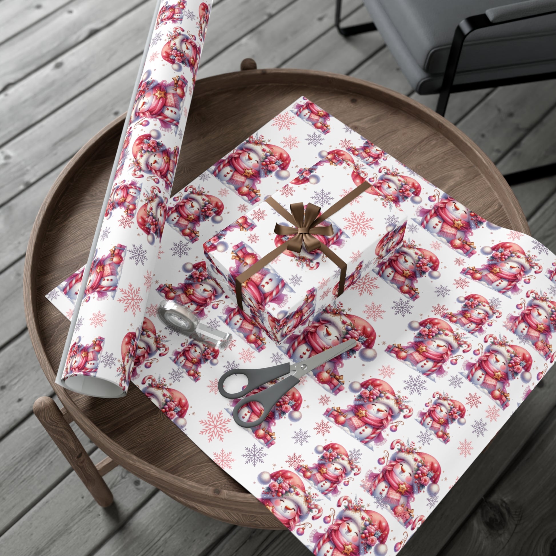 Enchanting Pink Christmas Wrapping Paper Whimsical Winter Wonderland with Pastel Trees, Snowflakes, and Festive Gifts Perfect for a Magical Holiday Season in Matte/Satin, All Occasion - MRSBYVALLE