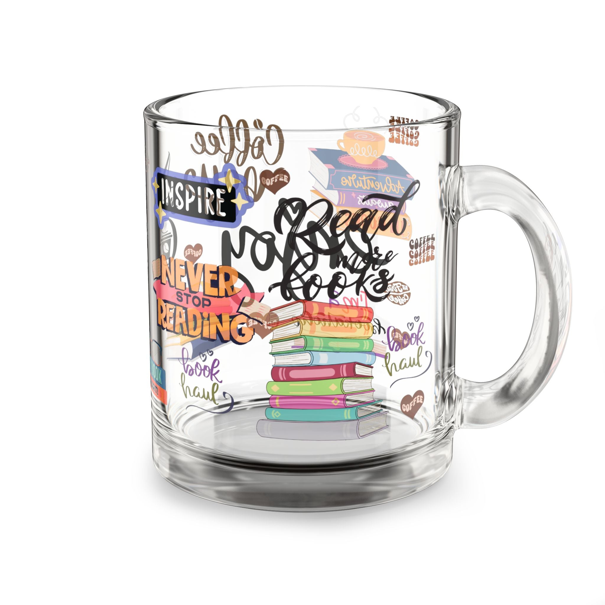 Mug en verre « Café et Livres » | Tasse à café transparente 295 ml pour les amoureux des livres | Cadeau littéraire