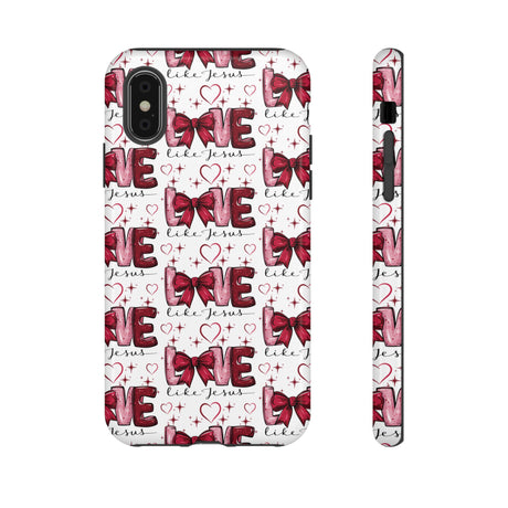 Love Like Jesus Red Bows and Hearts—Tough, Faithful Phone Cases & Religious iPhone Accessories: Protect Your Device & Show Your Faith