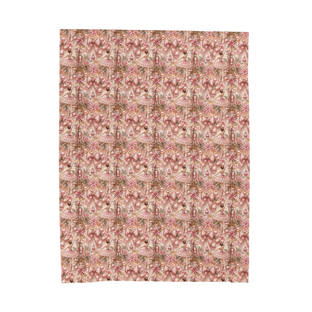 Velveteen Plush Blanket - Pink Ballerina and Nutcracker Bows Christmas