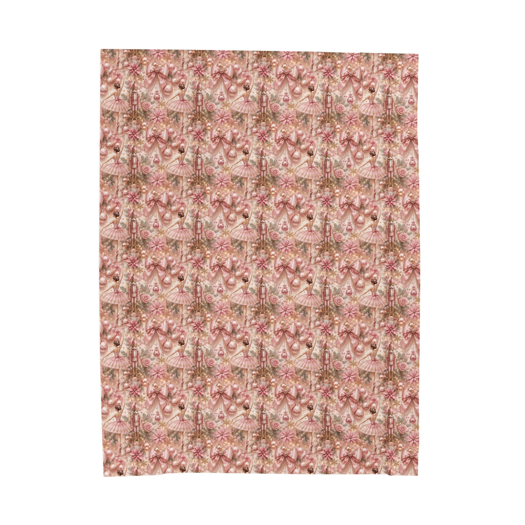 Velveteen Plush Blanket - Pink Ballerina and Nutcracker Bows Christmas