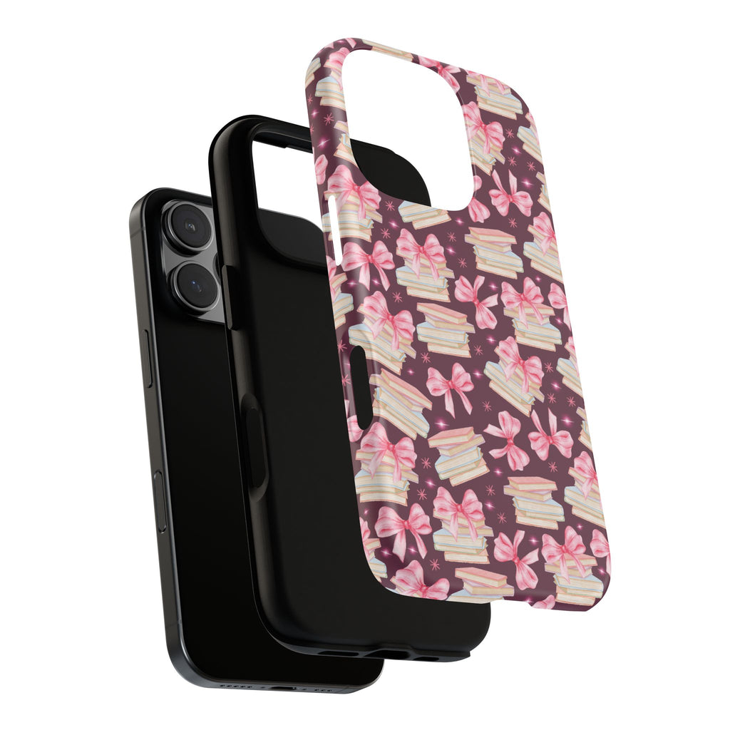 Coquette Pink Bows & Books Phone Case for iPhone 16 15 14 13 12  21 23 Samsung, and Pixel | Stylish Protective Cover Gift for Her Perfect for Floral Lover