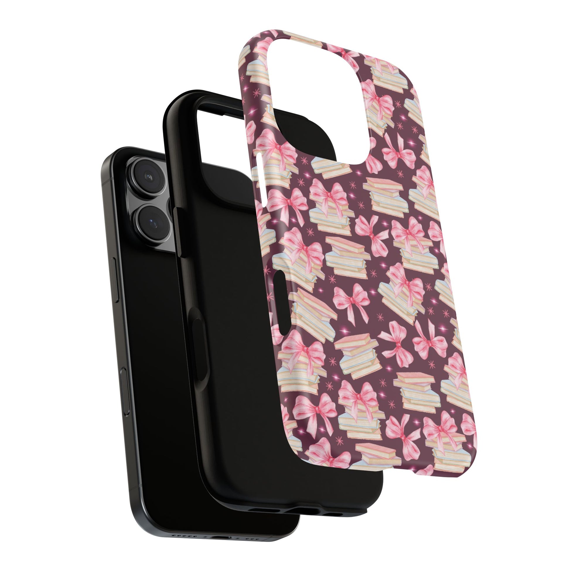 Coquette Pink Bows & Books Phone Case for iPhone 16 15 14 13 12  21 23 Samsung, and Pixel | Stylish Protective Cover Gift for Her Perfect for Floral Lover
