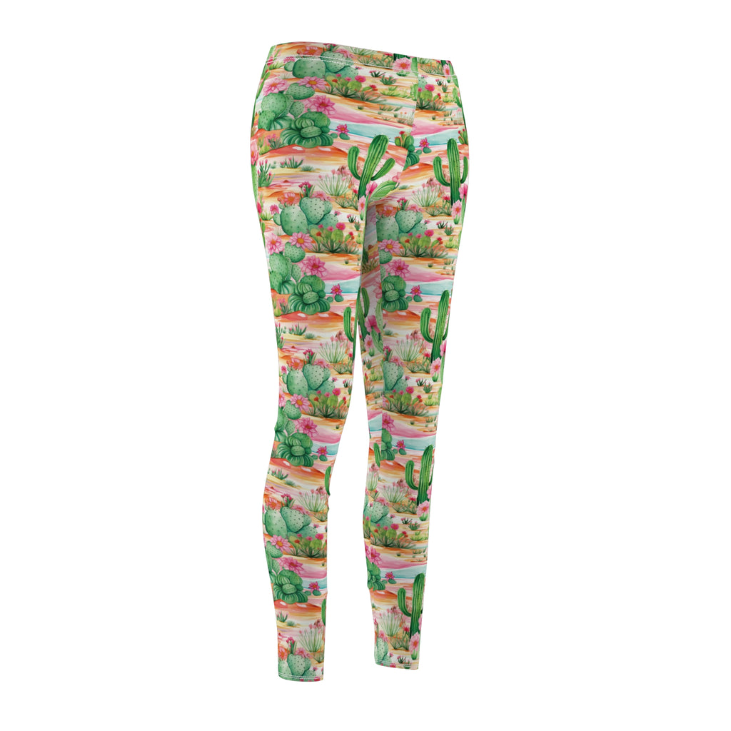 Chic Cactus Pink & Mint Green Abstract Women's Leggings – Stylish Casual Pants for Everyday, Yoga, or Lounging | Soft, Comfy, and Perfect for Active Living Perfect Gift Idea for Her – Available in Plus Sizes - MRSBYVALLE