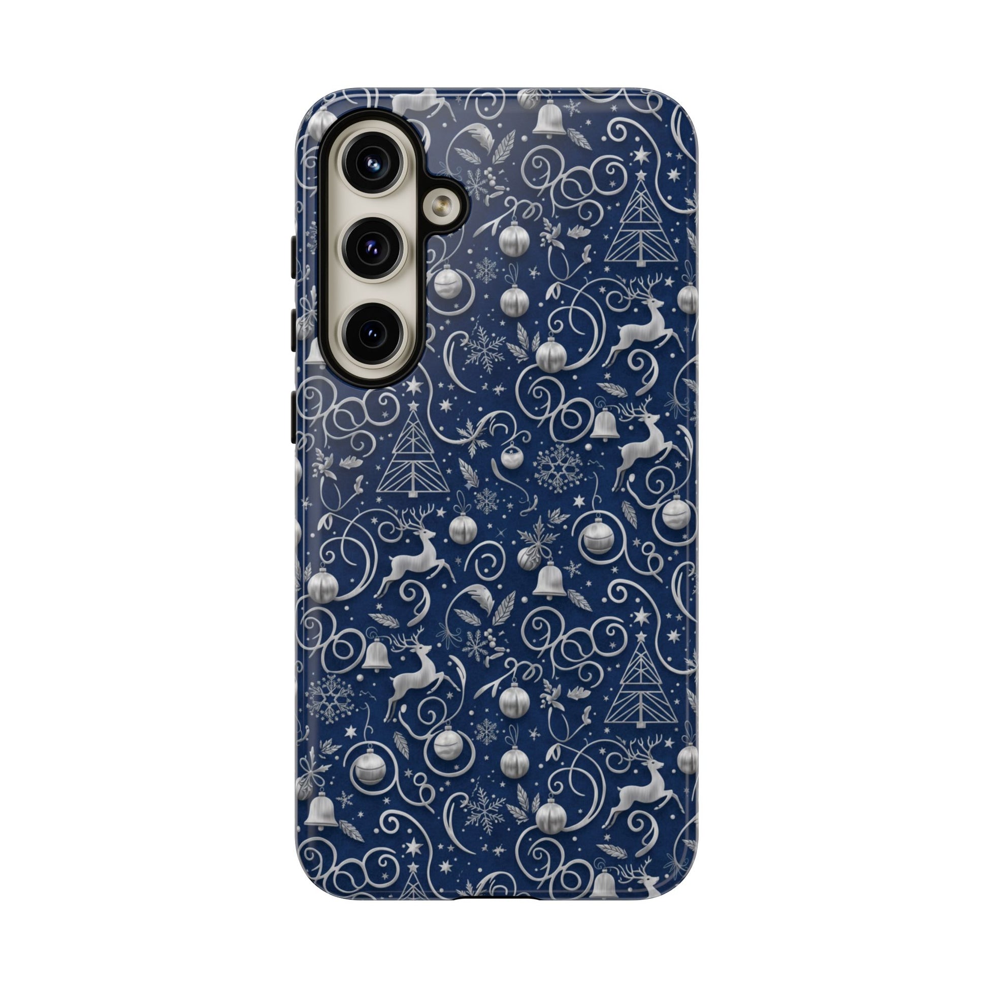Blue & Silver Christmas Phone Case – Holiday Sparkle Design for iPhone 17, All iPhones & Galaxy | MRSBYVALLE Gift for Her