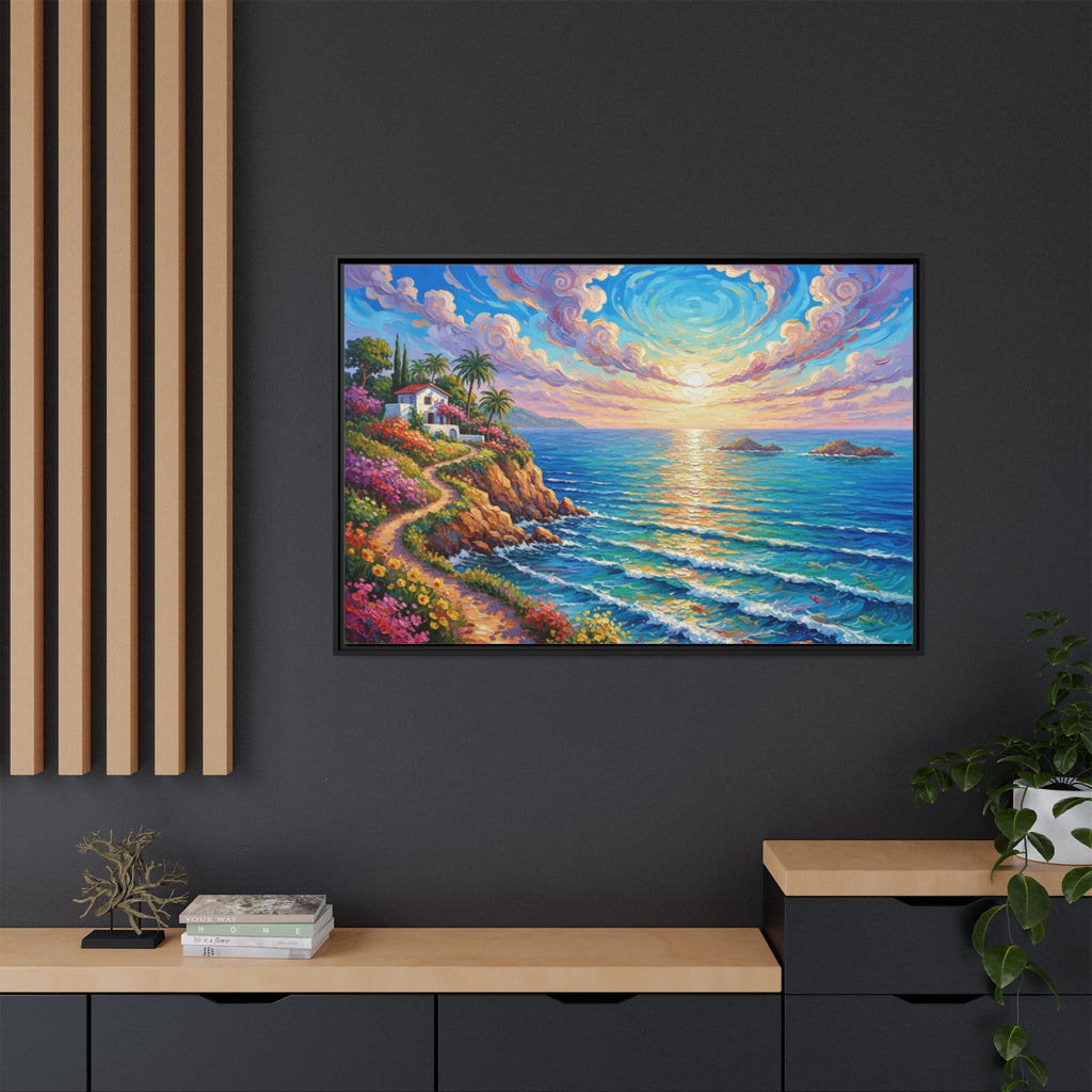 Toile imprimée florale océanique | Décoration murale colorée et lumineuse de paysage marin, œuvre d'art de bureau encadrée et mate