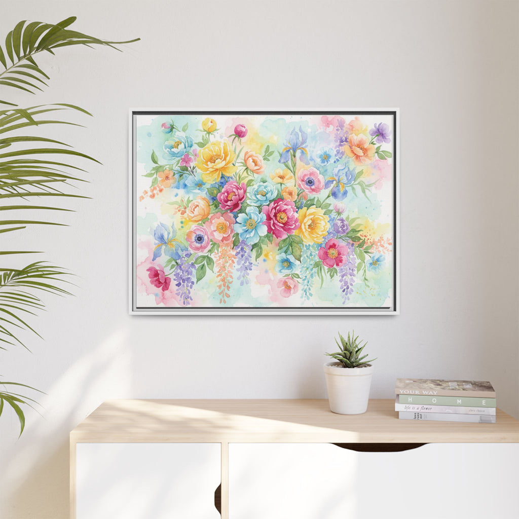 Toile Bouquet Floral Aquarelle, Art Mural Mat Encadré | Art Mural Multicolore