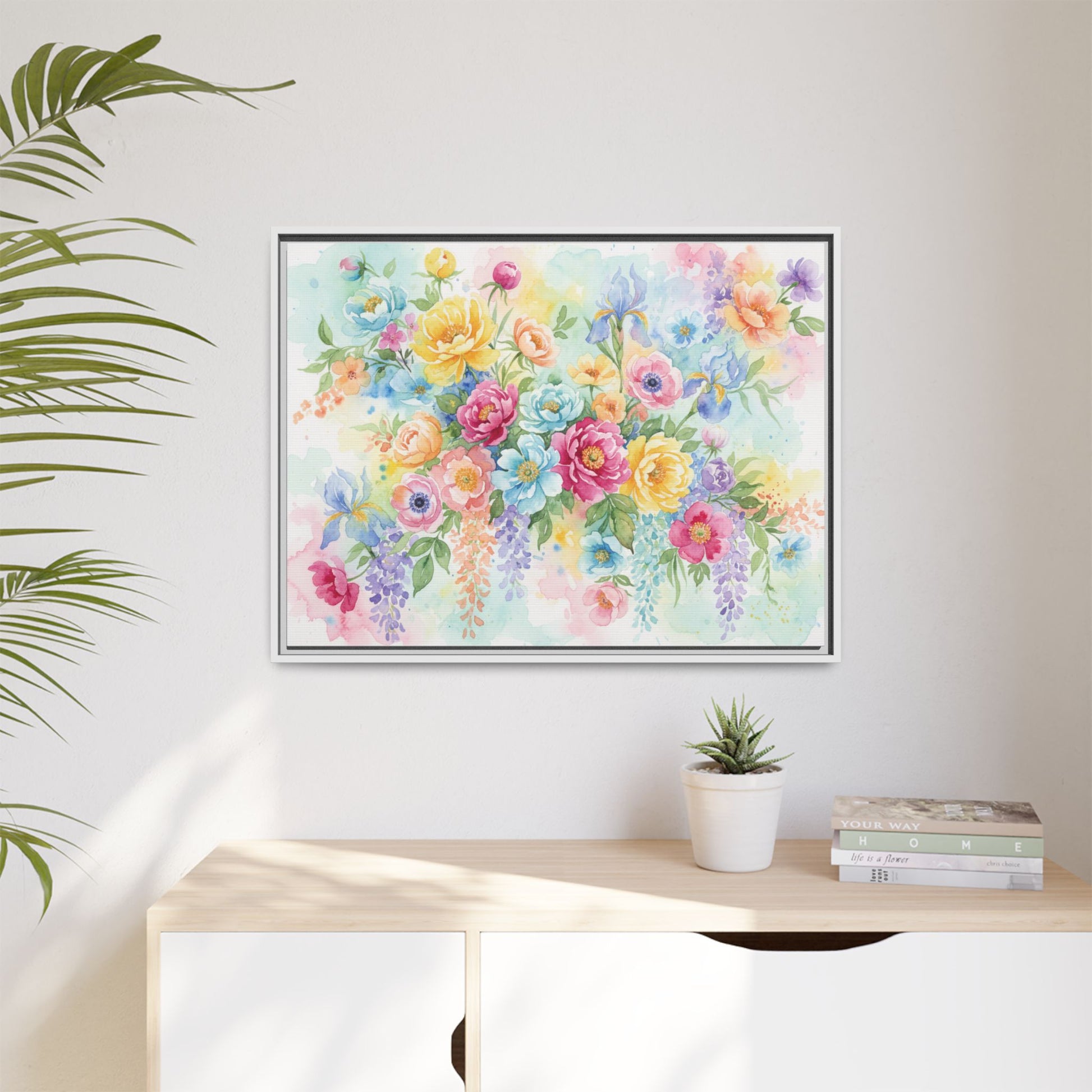 Watercolor Floral Bouquet Canvas, Framed Matte Wall Art | Multi-Color Wall Art