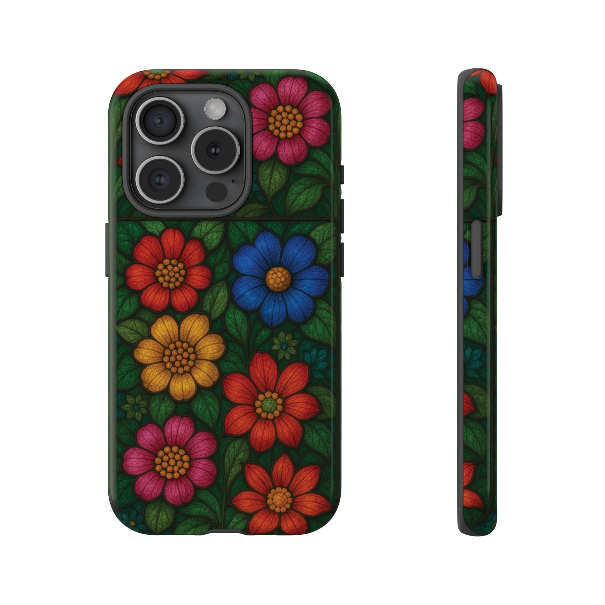 Bright Floral Stained Glass Illusion Phone Case Colorful Abstract Art, Aesthetic Protective Cover for iPhone, Samsung & Google, Unique Gift Idea Mom
