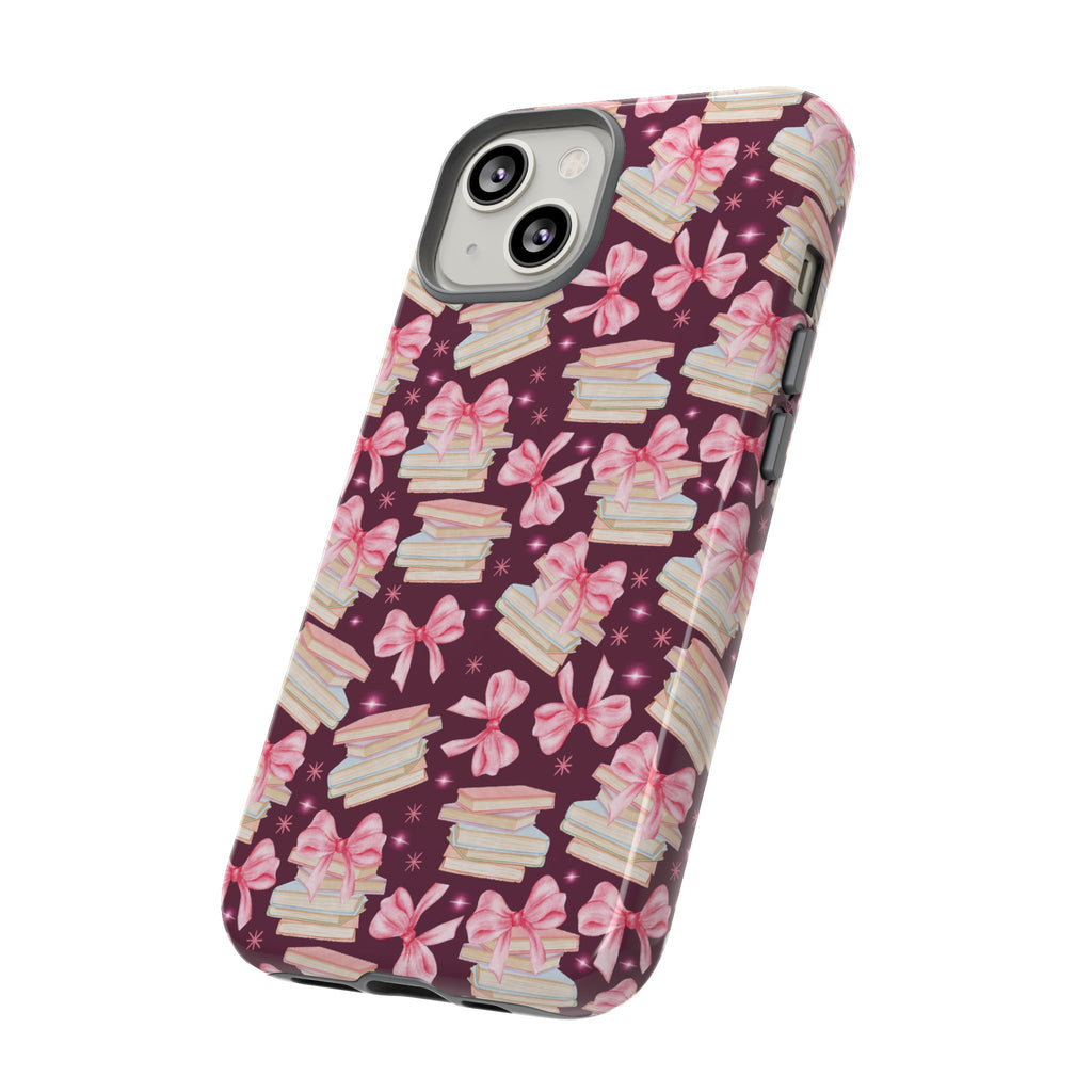 Coquette Pink Bows & Books Phone Case for iPhone 16 15 14 13 12  21 23 Samsung, and Pixel | Stylish Protective Cover Gift for Her Perfect for Floral Lover