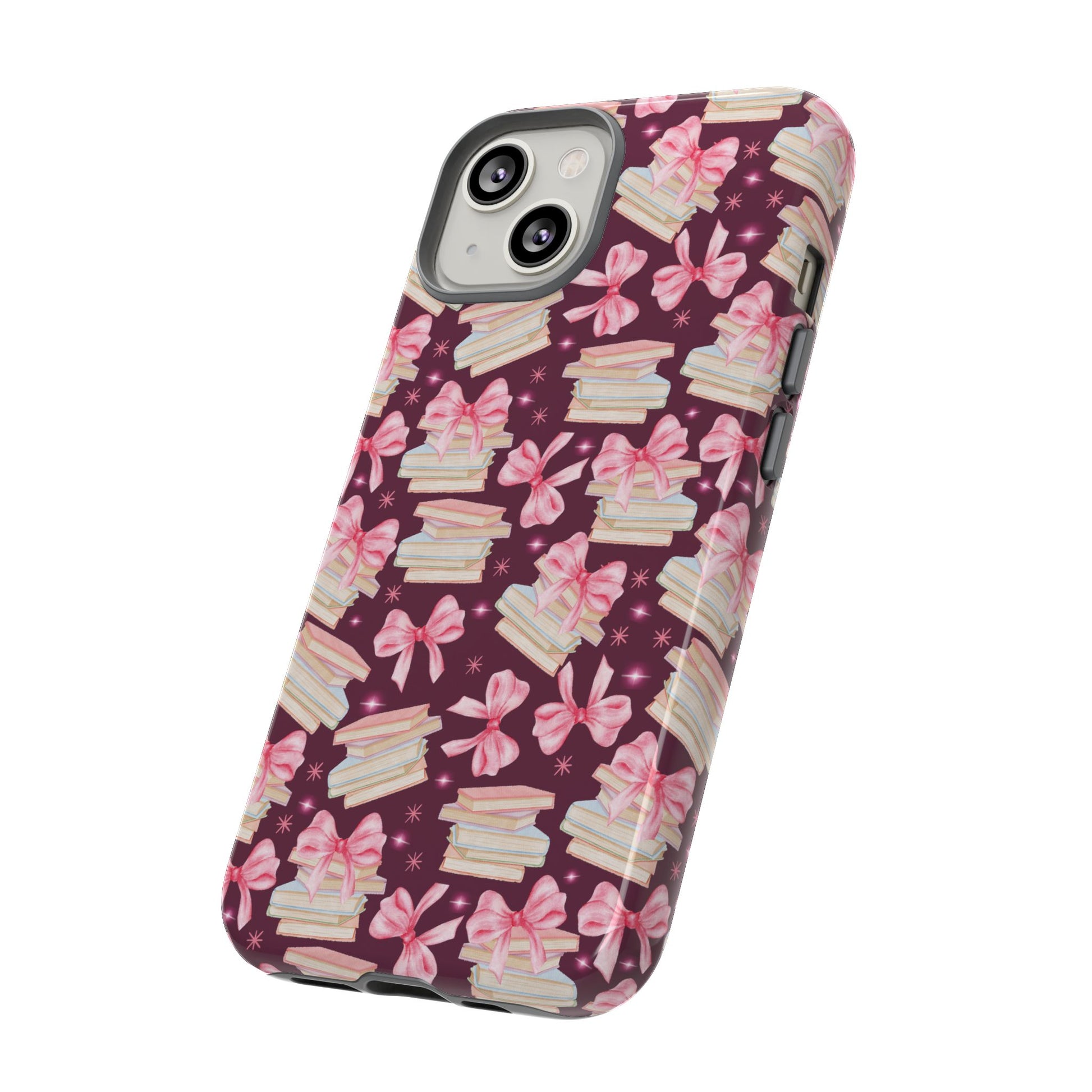Coquette Pink Bows & Books Phone Case for iPhone 16 15 14 13 12  21 23 Samsung, and Pixel | Stylish Protective Cover Gift for Her Perfect for Floral Lover