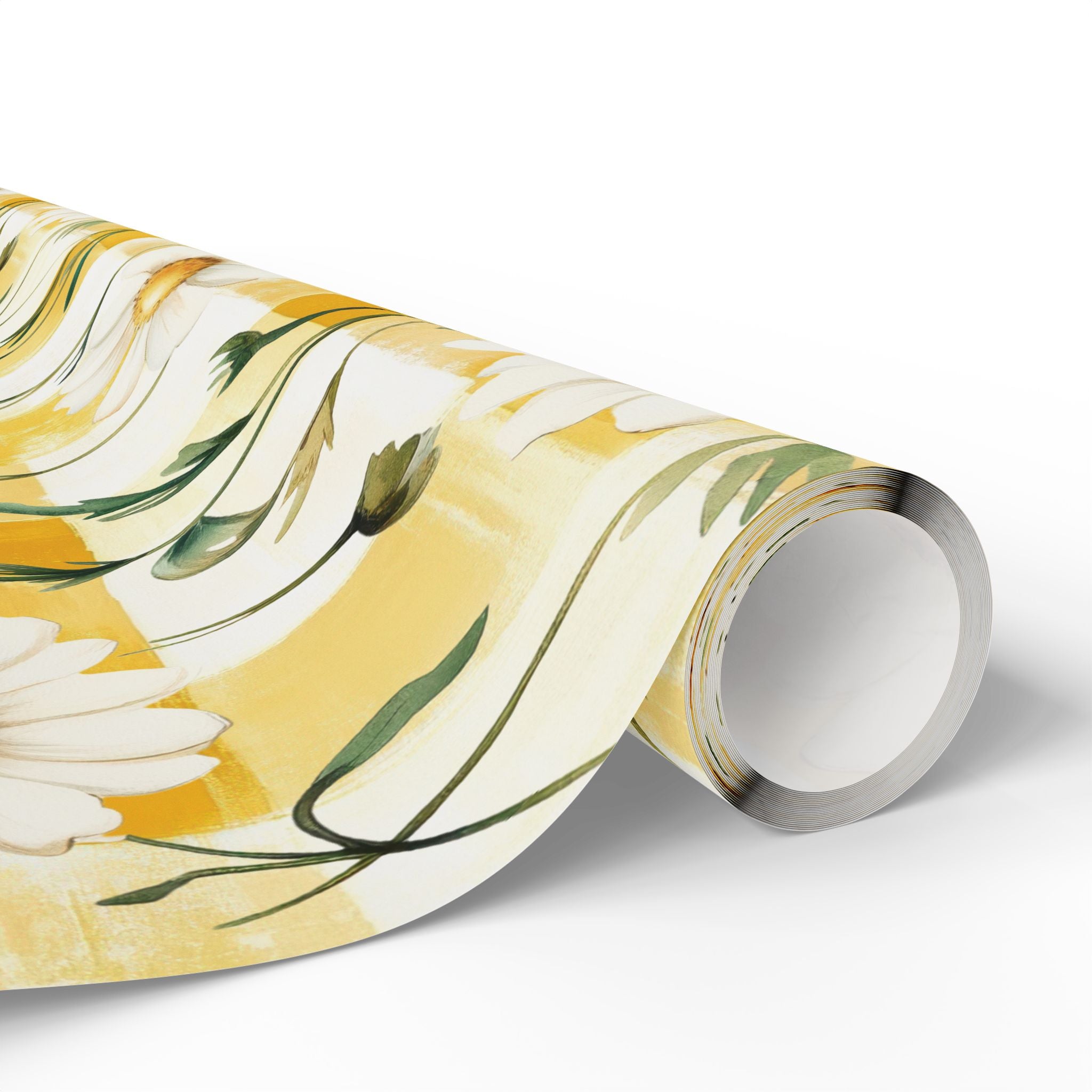 Papier Cadeau Jaune Pastel à Carreaux Marguerite — Papier Cadeau Floral Printanier