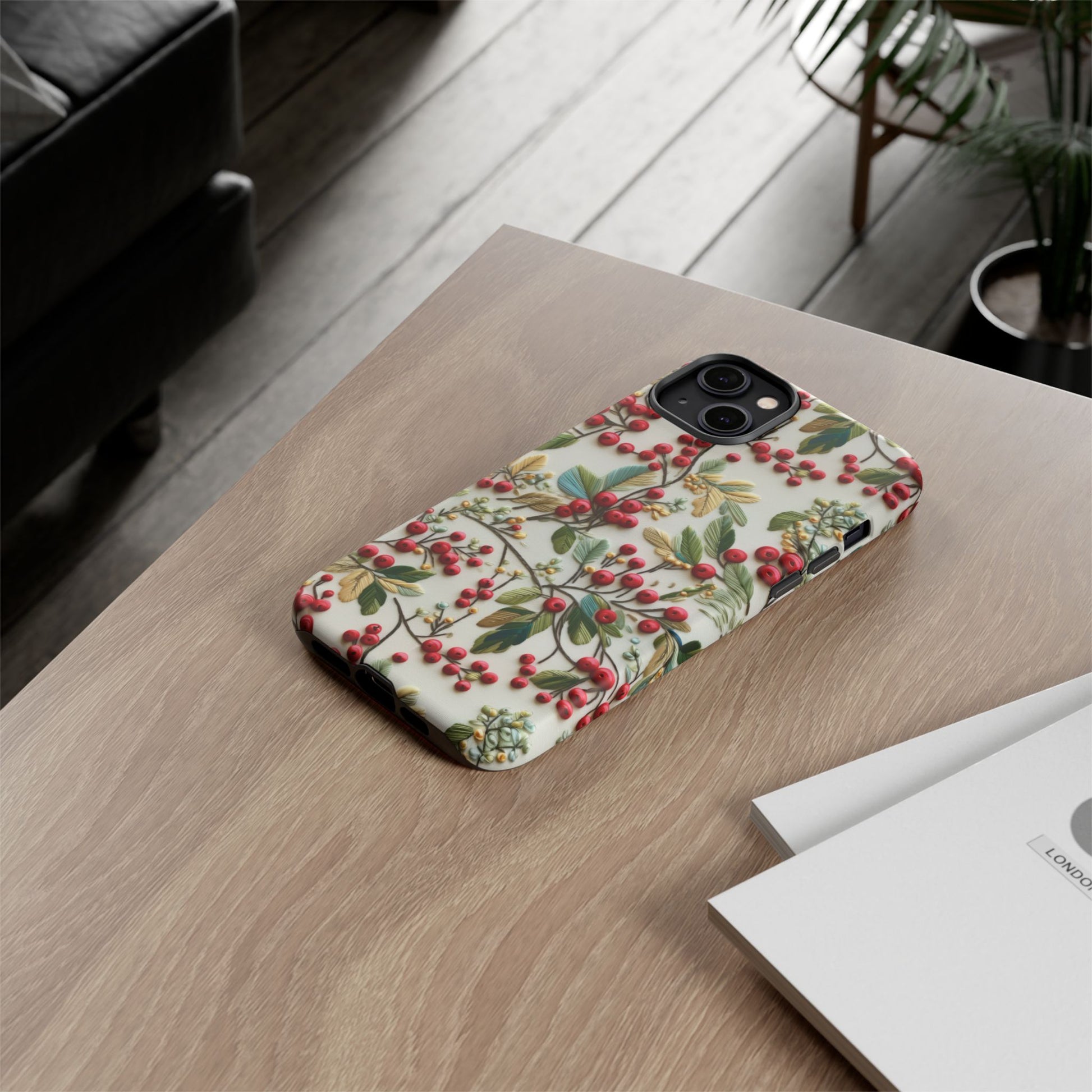 Holly Christmas Wildflowers Boho Chic Design Phone Case - Stylish, Protective Cover for All Models Gift for Mom Accessory Gift for Her