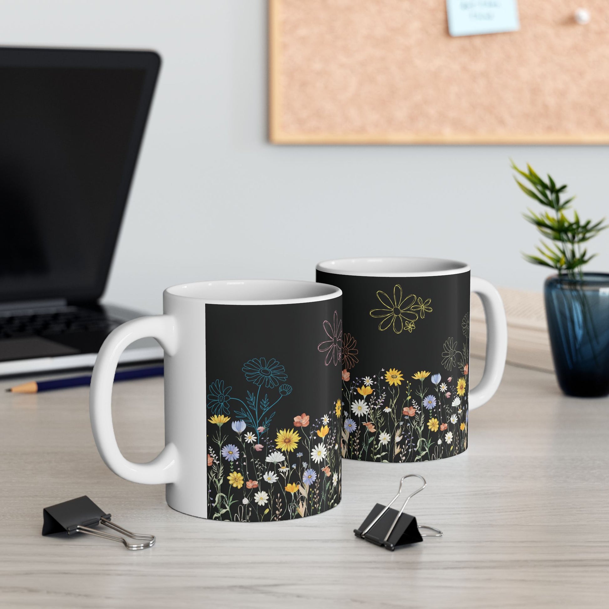 Wildflower Coffee Mug – 11oz & 15oz | Black  with Colorful Wildflowers, Aesthetic Floral Cup, Nature-Inspired Gift, Dishwasher & Microwave Safe Cup for Mom