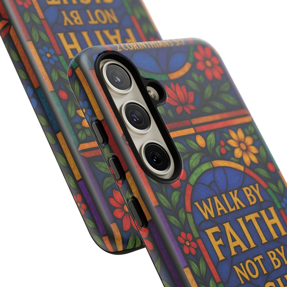Walk by Faith Stain Glass Illusion Everywhere Christian Tough Phone Case with Bible Verse or Affirmation  Protective, Inspirational Gift for Christians