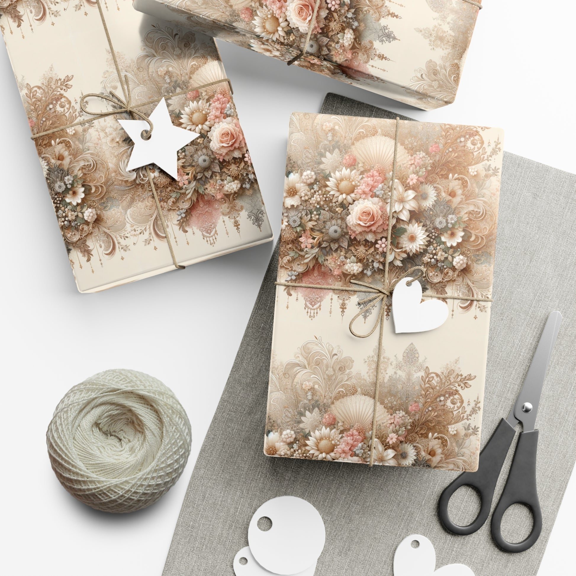 Elegant Vintage Lace Floral Symphony Timeless Wrapping Paper Perfect for Weddings, Bridal & Baby Showers Eco-Friendly, All Occasion.