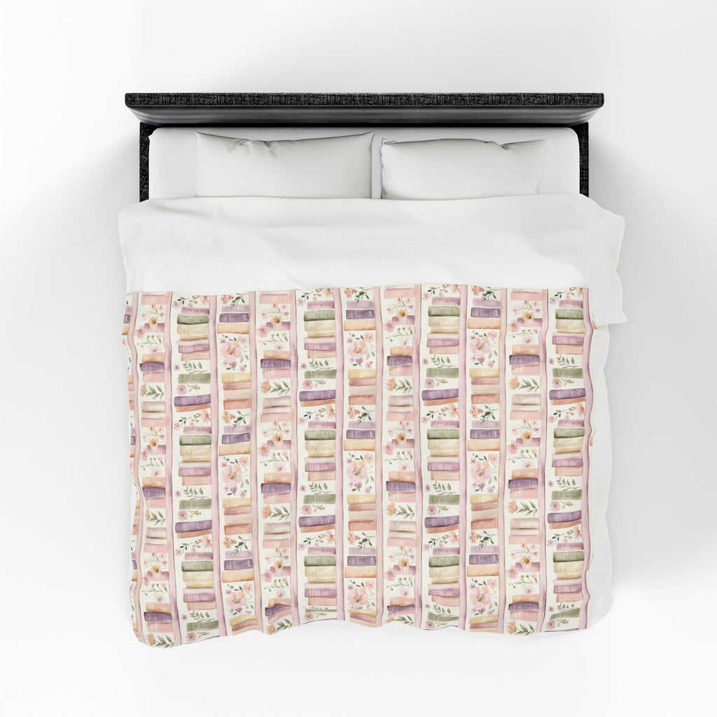 Couverture douillette en velours fleuri « Lavender Books » pour coin lecture
