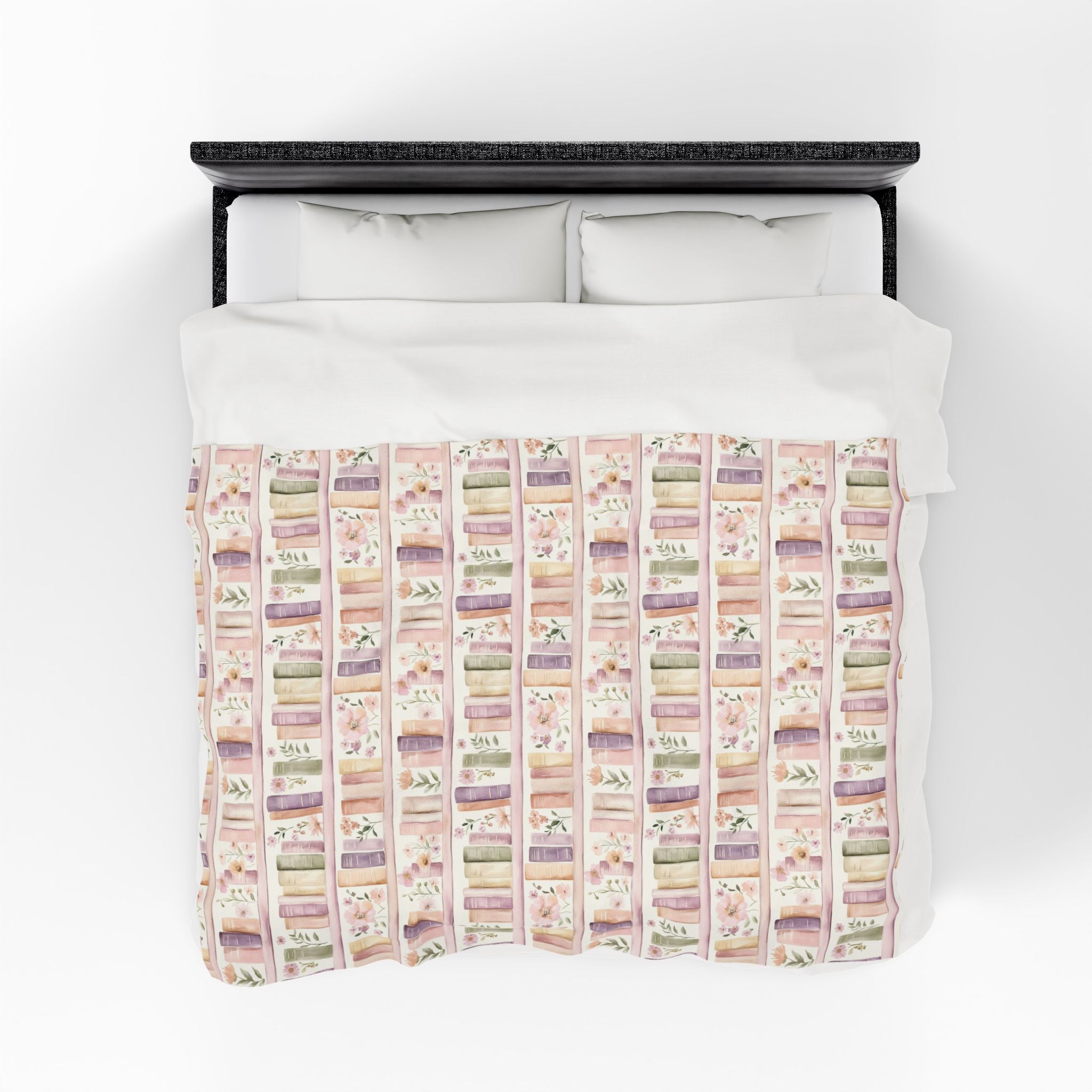 Couverture douillette en velours fleuri « Lavender Books » pour coin lecture