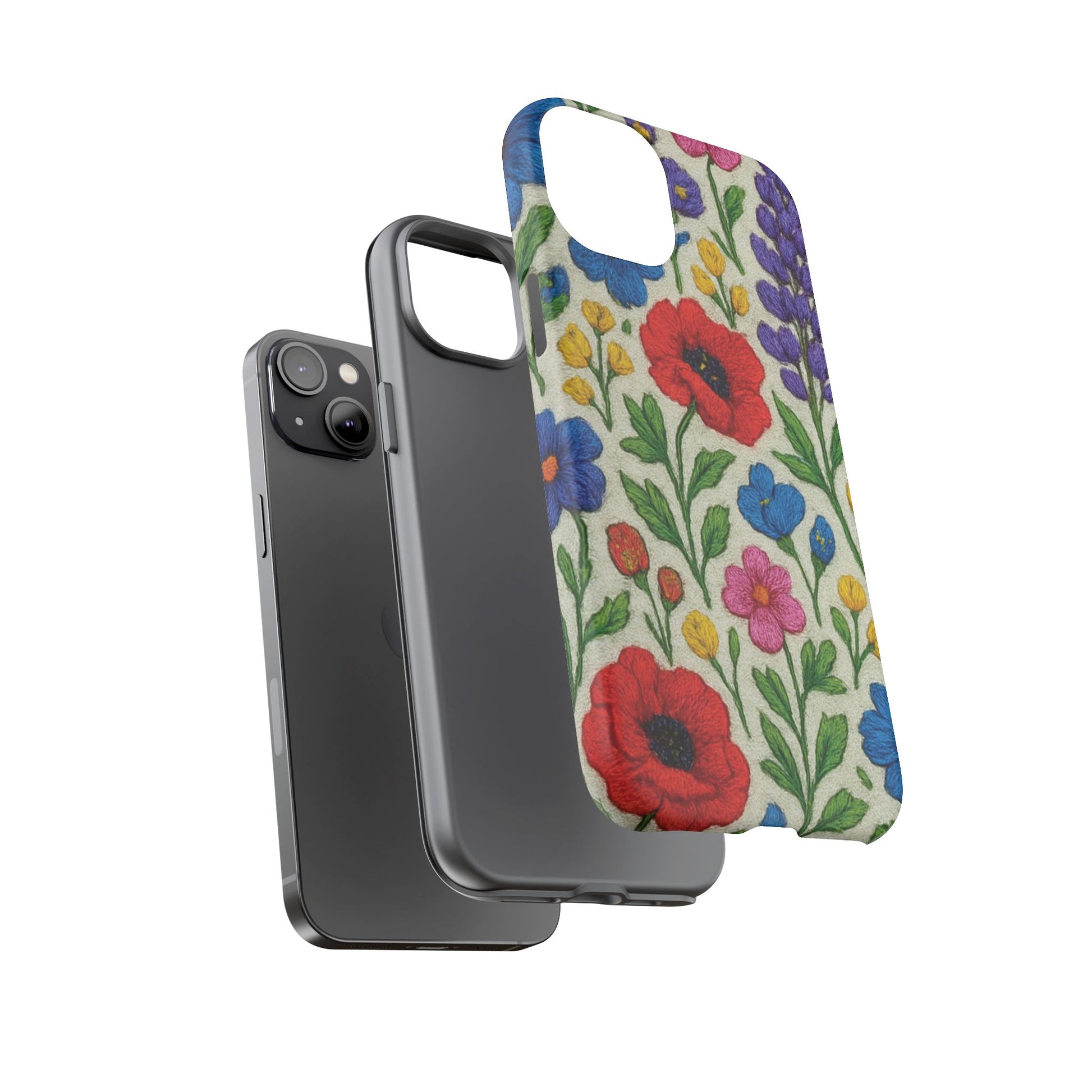 Bright 3D Illusion Wildflower Phone Case Cute Floral Design in Red, Pink, Blue – Aesthetic Protective Case for iPhone and  Android
