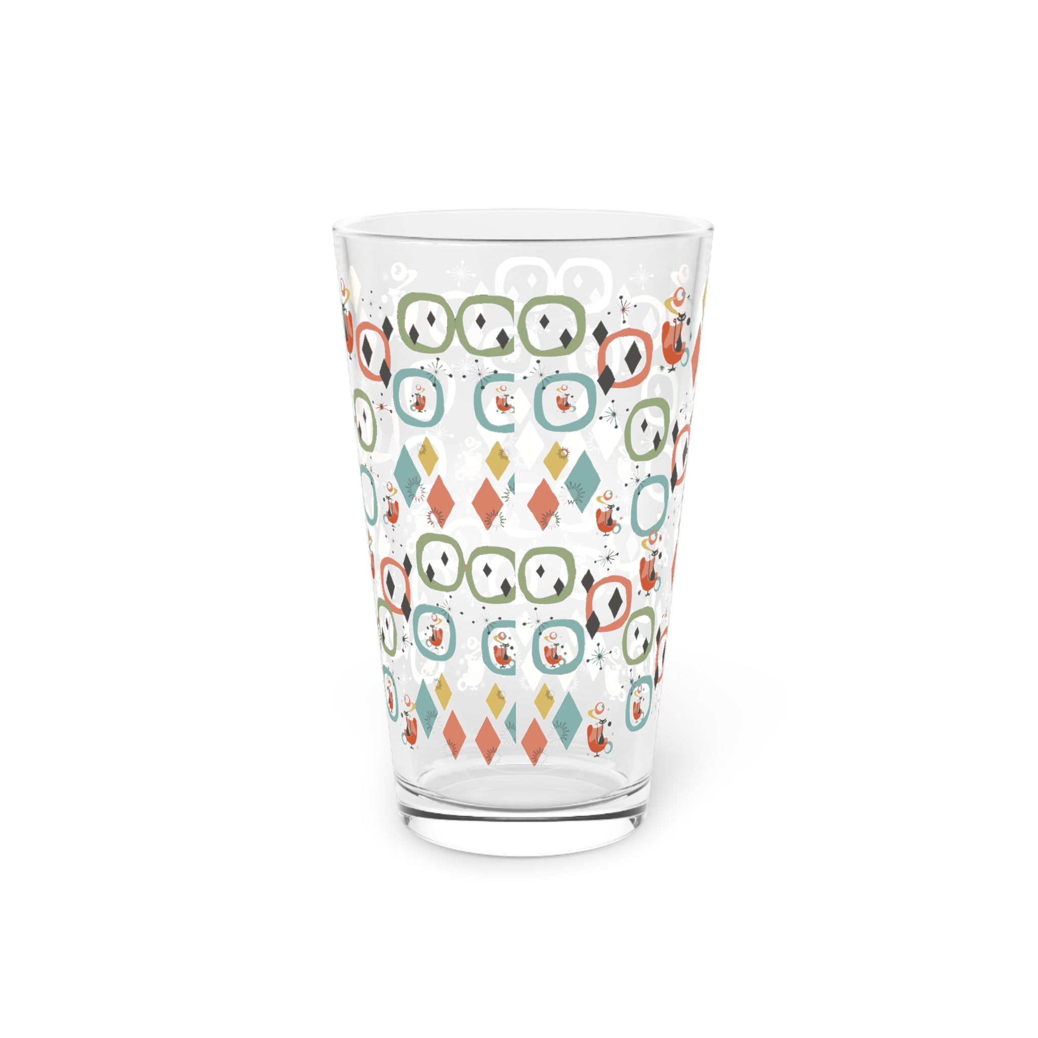 Retro Mid-Century Atomic Cat 16oz Pint Glass Mid-Century Modern Retro Style for Cocktails, Mocktails, Beer, and Water Perfect for Every Occasion Mother's Day Party Drinkware, Housewarming Perfect Gift Party Drinkware, Cocktail, Wedding Perfect for Parties - MRSBYVALLE
