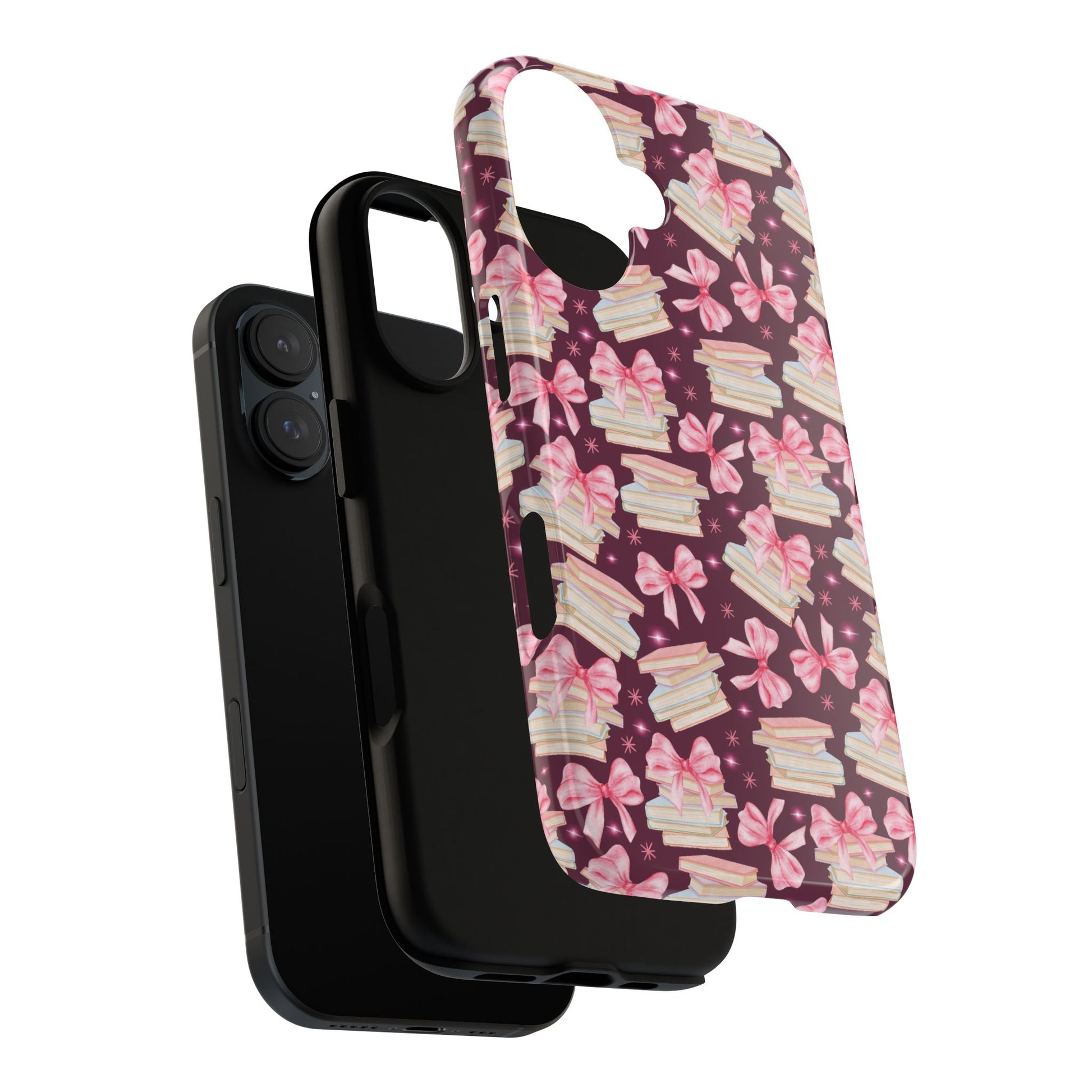 Coquette Pink Bows & Books Phone Case for iPhone 16 15 14 13 12  21 23 Samsung, and Pixel | Stylish Protective Cover Gift for Her Perfect for Floral Lover